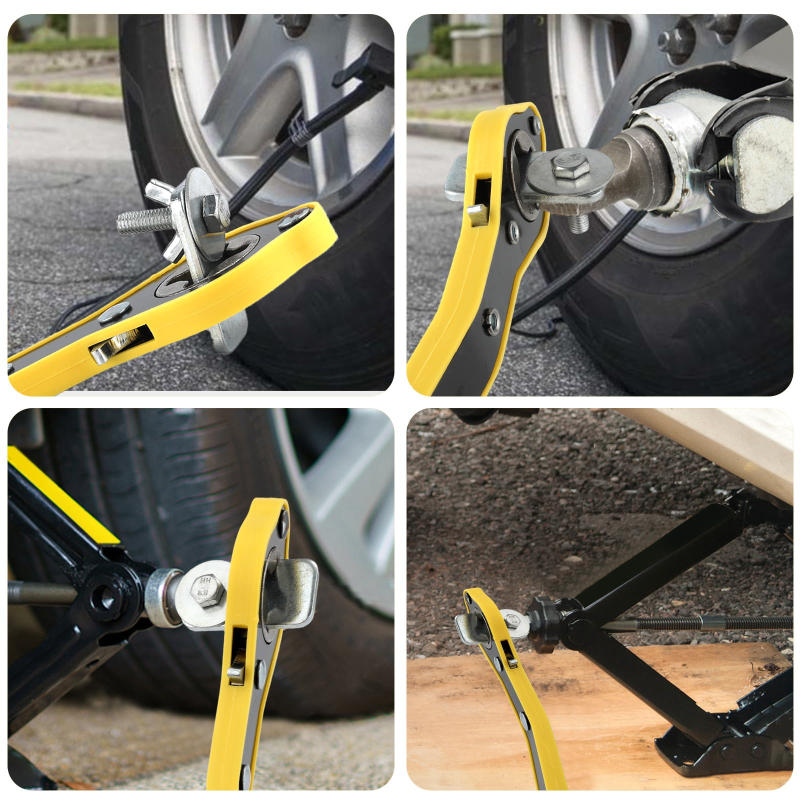 Automatyczny Klucz Grzechotkowy Oszczedzajacy Prace, Klucz Oczkowy do Podnosnika do Opon z Dlugim Uchwytem Zestaw Kluczy Nozycowych 360°Klucz do Opon do Kól do Motocykla Samochód SUV