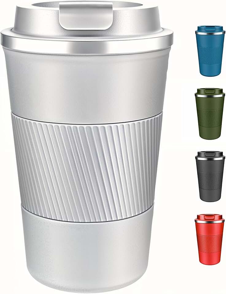 Copo Térmico Café ToGo 500ml Anti Vazamento – Inox 304 Parede Dupla, Isolamento Térmico 6h, Base Emborrachada, Ideal para Viagem (Branco)