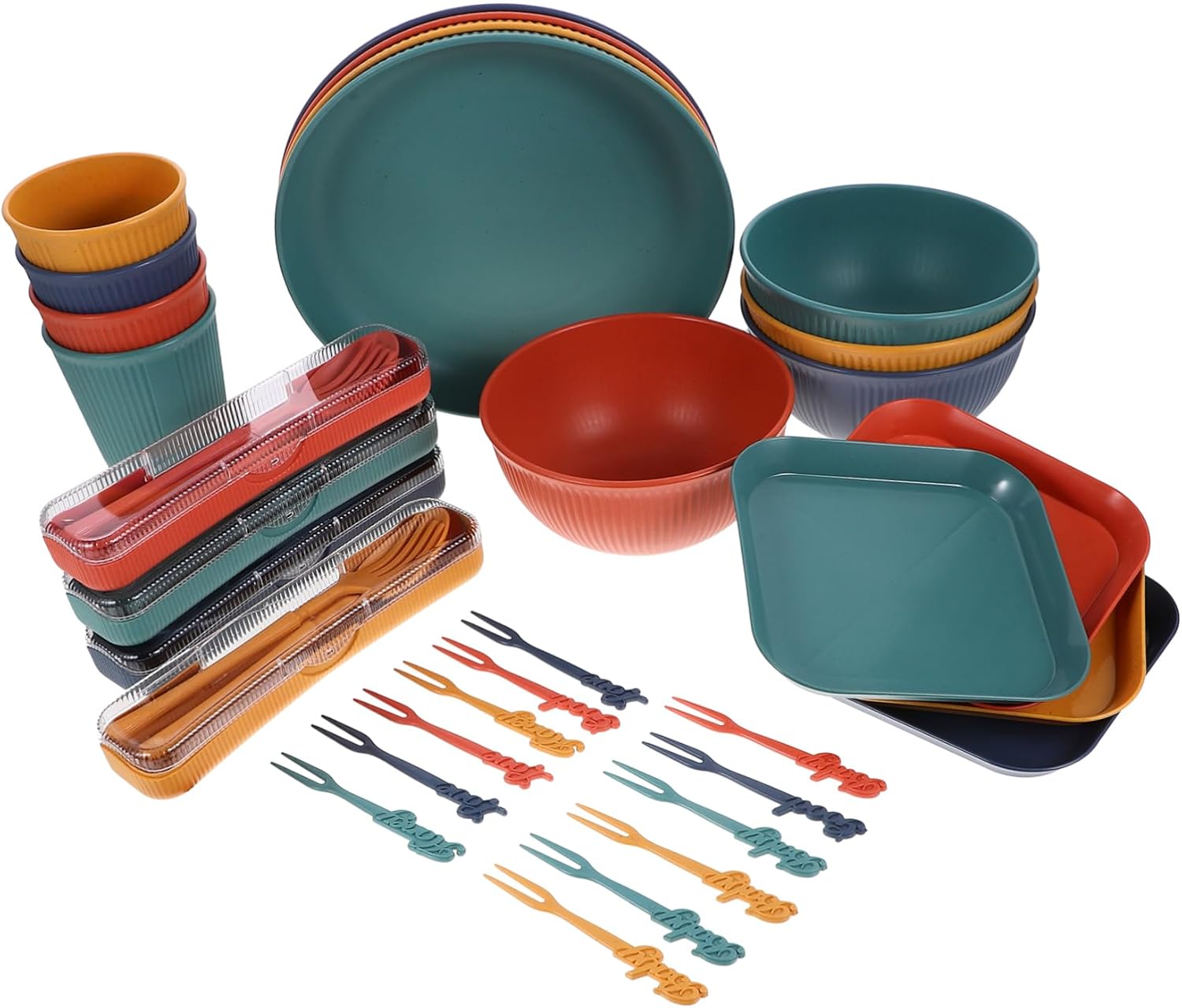 Food-grade Straw Cutlery Dinnerware for Patio Outdoor Plates Camping Dishes Compact Storage Box for Outdoor Meals