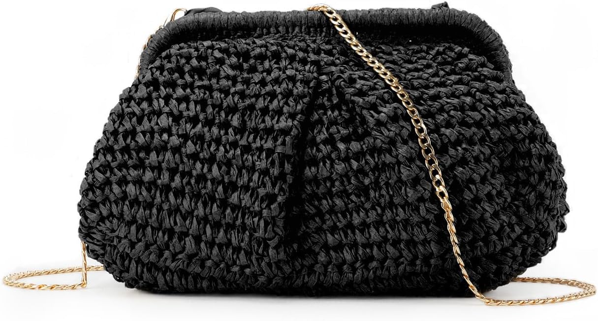 Emprier Straw Clutch Purses for Women Cloud Dumpling Pouch Straw Crossbody Shoulder Handbag Summer Beach Woven Bag - Image 7