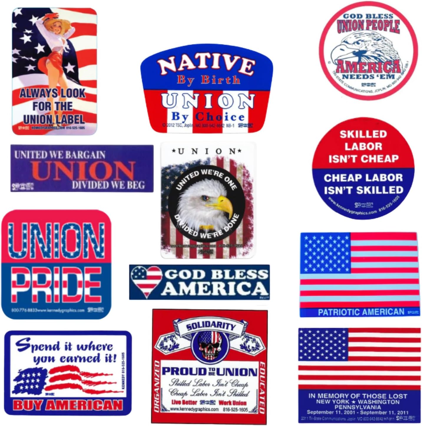 Union Hard Hat Sticker Mix 8 -- Show Your American Pride Mix