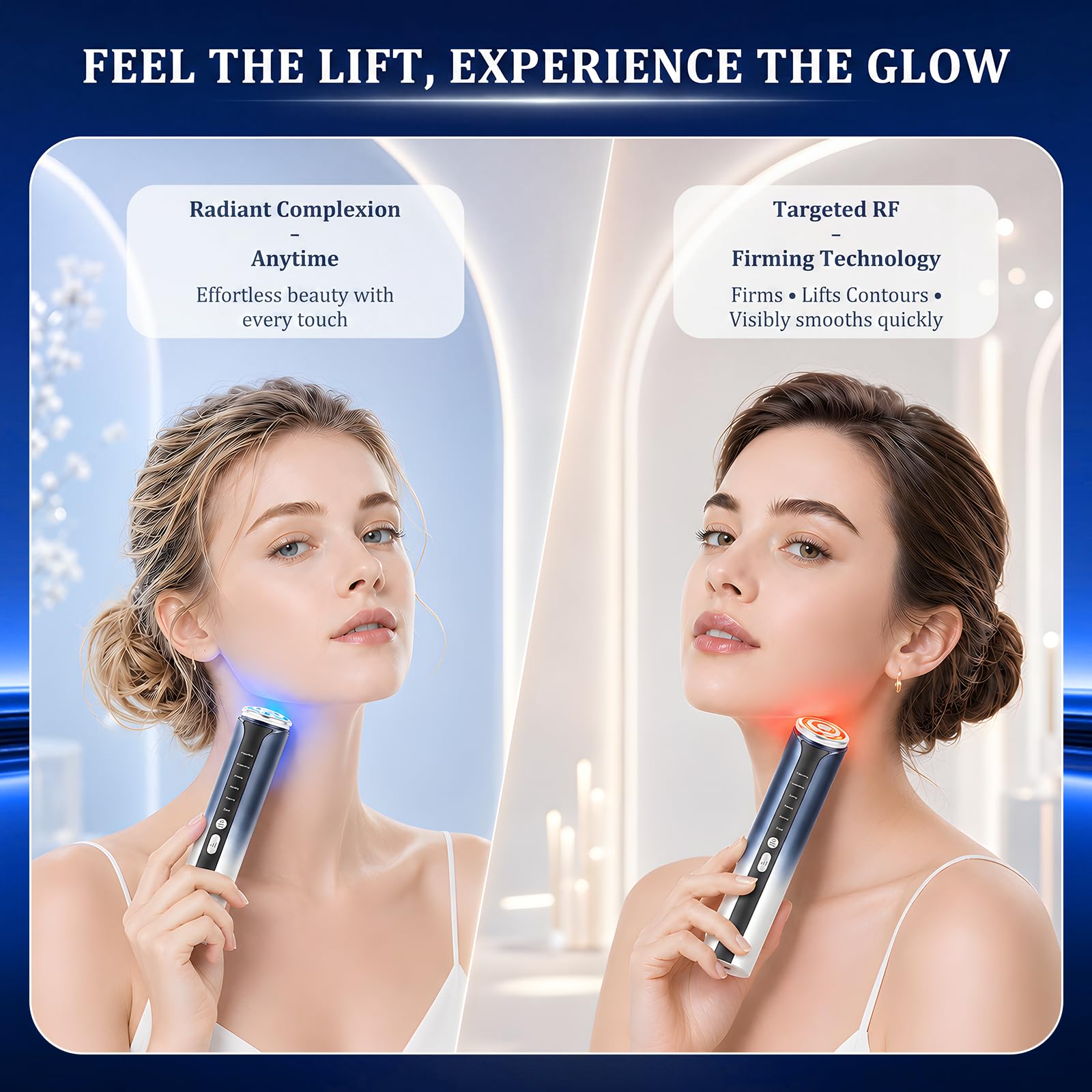 Dispositivo de cuidado facial de radiofrecuencia con función de refrigeración, 90 kHz EMS masajeador facial para el cuidado de la piel, masajeador eléctrico con diseño Gua Sha