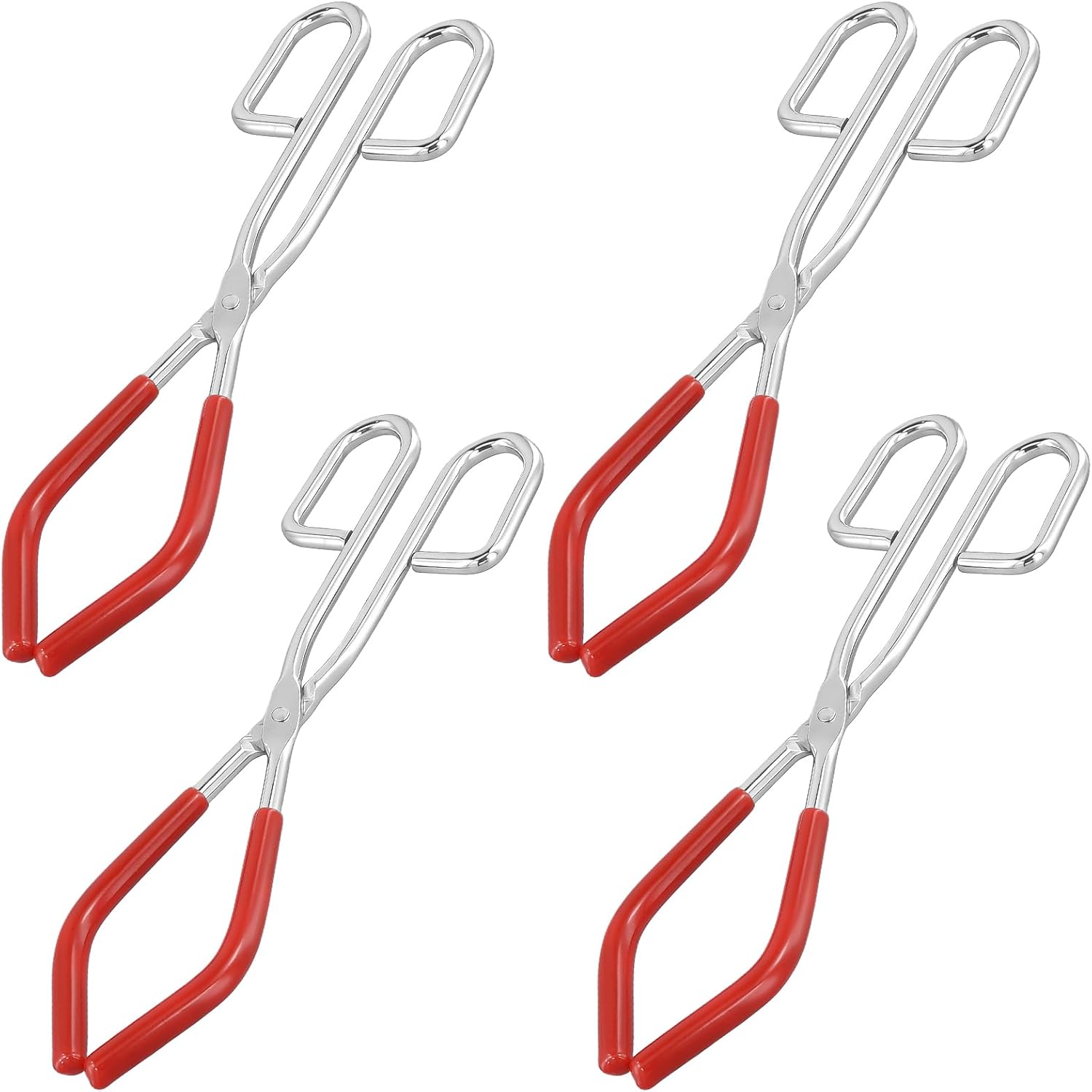 SHEUTSAN 4 Pack Beaker Tongs, 10.2 Inches Chrome Plated Steel with Red Rubber Coated Ends, Flask Pliers Clamping Tools for 50-2000mL Capacity