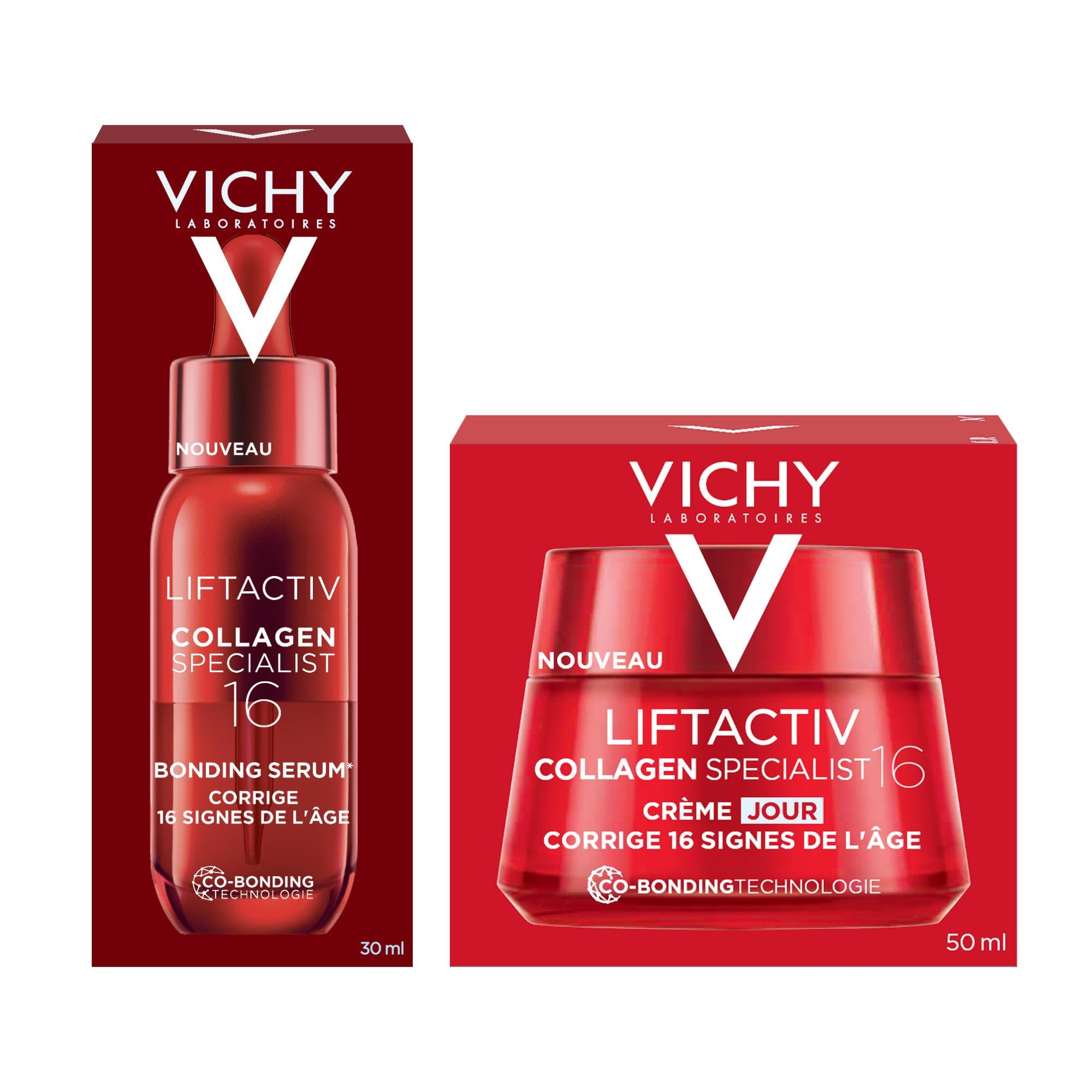 Vichy, Liftactiv Collagen Specialist 16, Crème de Jour Anti-Âge 50 ml & Sérum Visage Reconstituant Booster de Collagènes 30 ml, Anti-Rodes, Peau Raffermie, Lot de 2 Produits