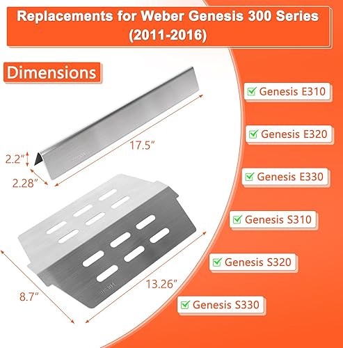 Miniatura 10 de QuliMetal 66795 Barras aromatizantes y deflector de calor 66040 para Weber Genesis II 300 LX 300 Series, Genesis II E-310 E-315 S-335 Parrilla,