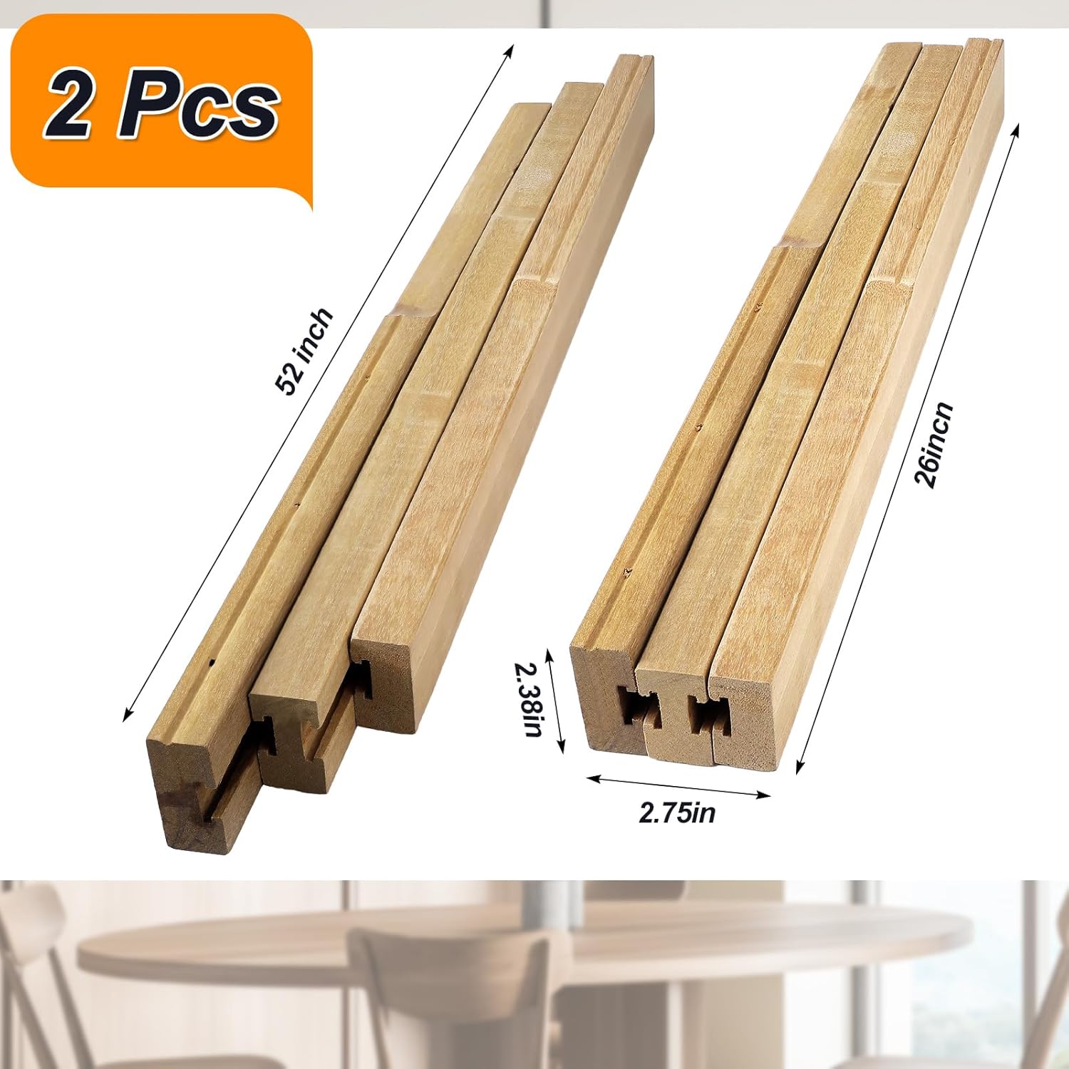 2 Pack 26" Standard Table Extension Slides Set (Allows for Max 52" Opening) for Table with 4 Legs Smooth Extension and Easy Installation,26" L,2.75" W,2.38" H