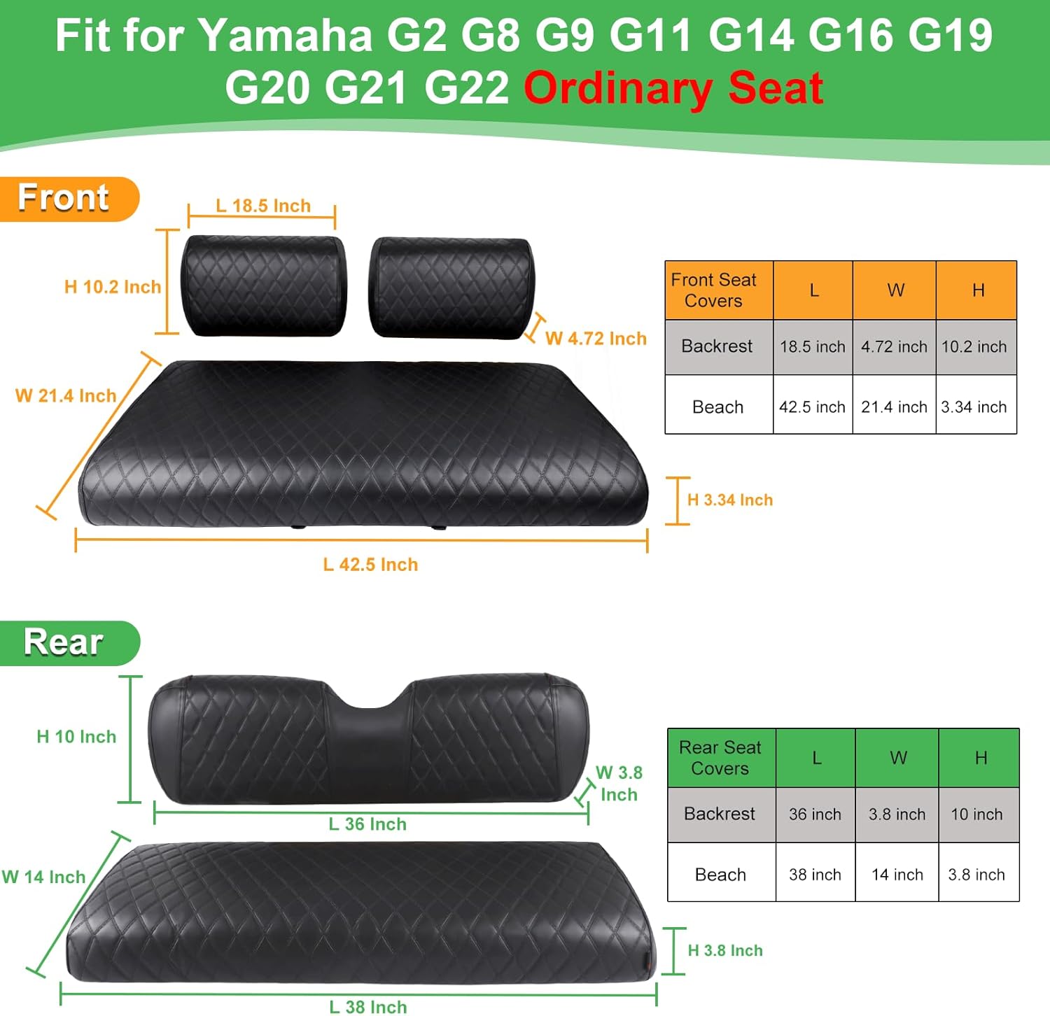 Waterproof Golf Cart Seat Covers Front and Rear Fit for Yamaha G2 G8 G9 G11 G14 G16 G19 G20 G22 Golf Carts Made Resistant Marine Grade PVC Leather Seat Cover,Easy to Install No Staple Required(5PCS)
