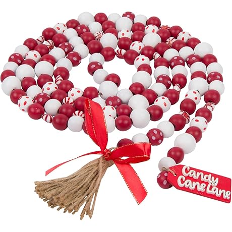 One Holiday Lane Retro Wood Bead Garland with Peppermints