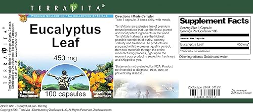 Miniatura 4 de Hoja de eucalipto - 450 mg (100 Cápsulas, ZIN 511291)