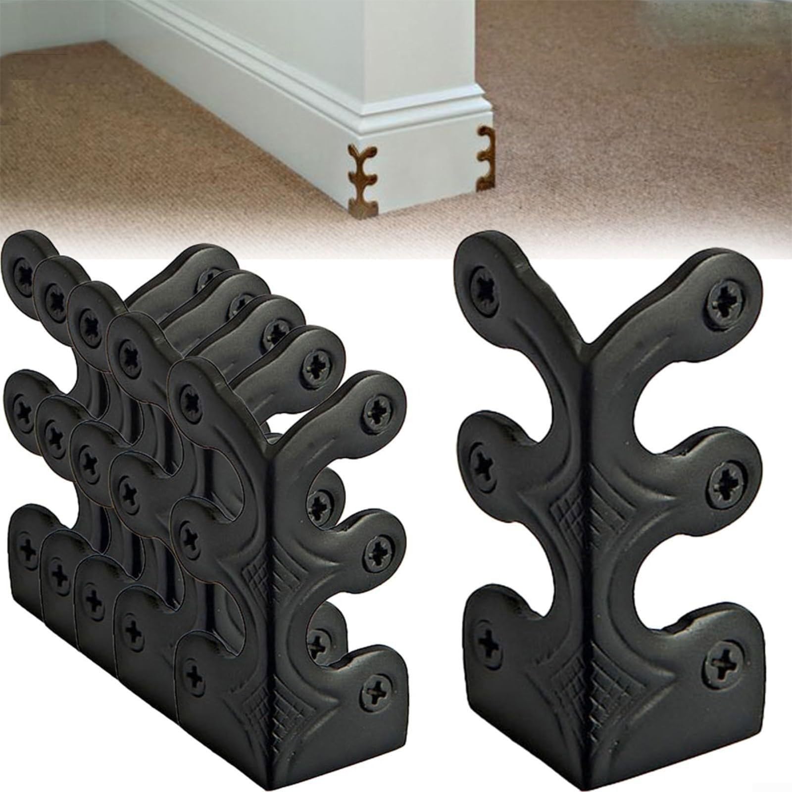 Puupaa Vintage Metal Corner Protectors Set of 6, Baseboard Corner Protectors for Home & Office - Iron Decorative Furniture Edging - Easy Install Corner Shields(Black)