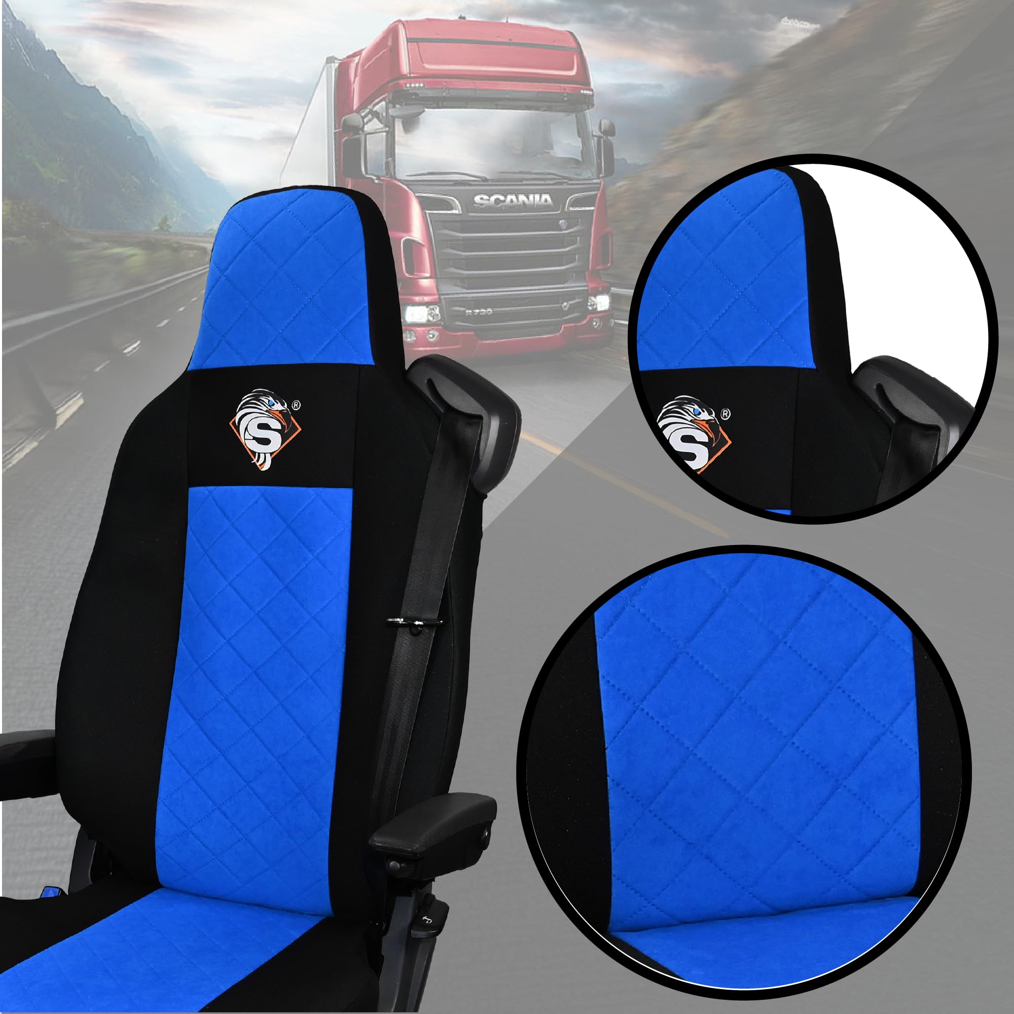 SABA Coprisedile Auto per Scania R-Reihe dal 2013, S-Reihe dal 2017 | Accessorio camion per protezione sedile Vari tipi di sedile, 1 cinghia, sedile conducente PREMIUM
