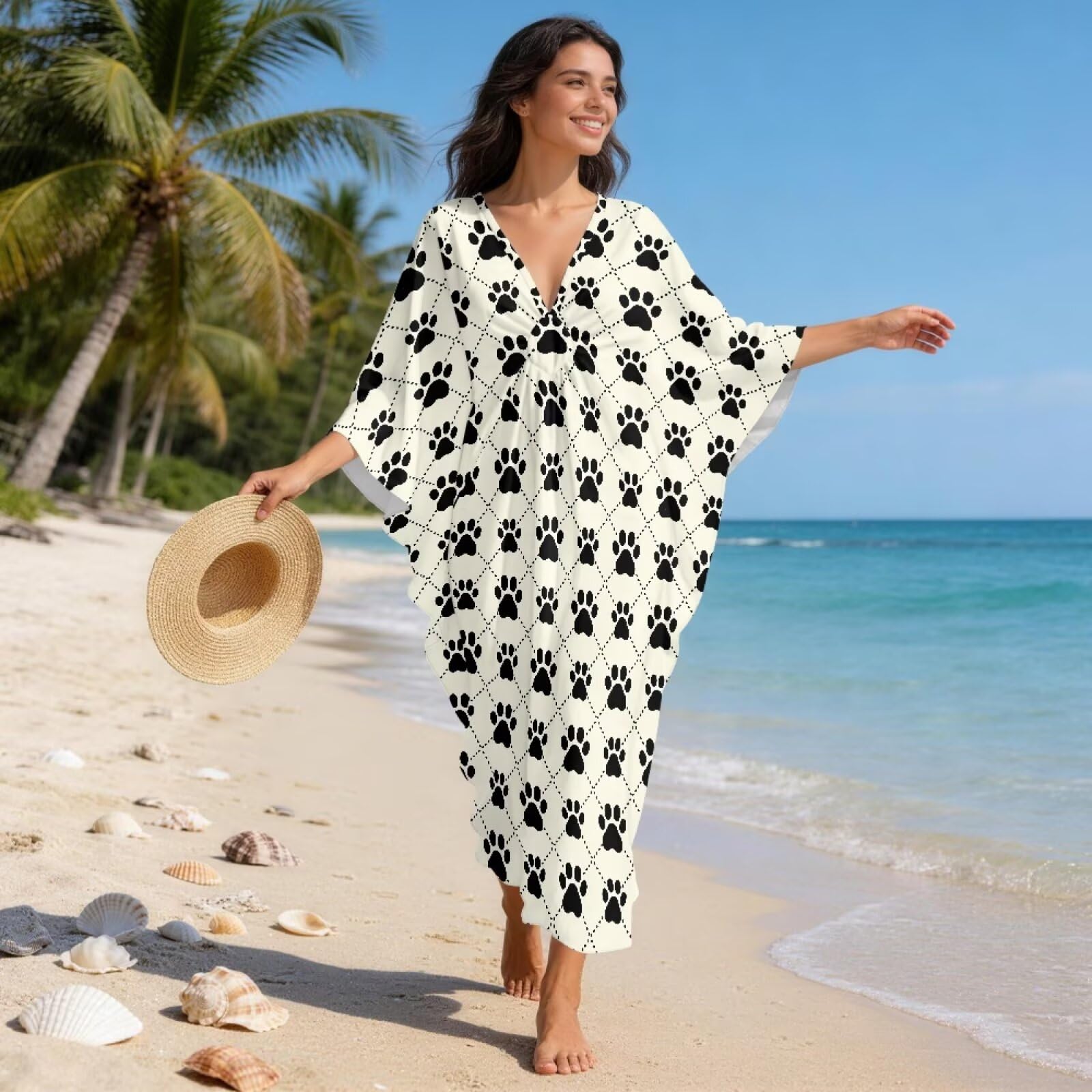 Abito caftano da donna, taglie forti, scollo a V, copricostume da bagno con maniche a pipistrello, maxi abito caftano