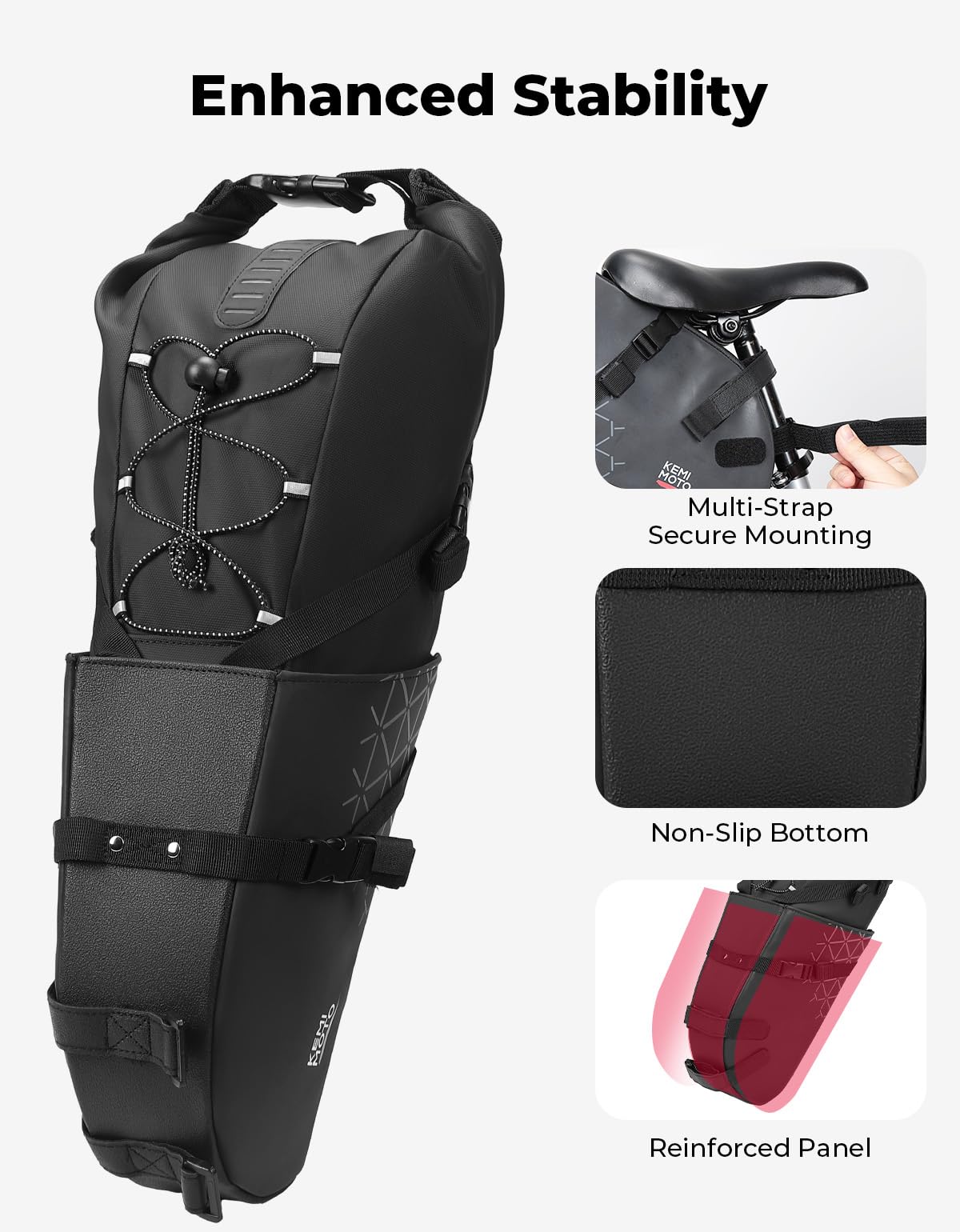 KEMIMOTO Borsa da Sella Bici, 13L Borsa Sottosella Bici Impermeabile Divisa con Riflettenti e Supporto per Ciclismo Bici Corsa MTB Mountain Bike