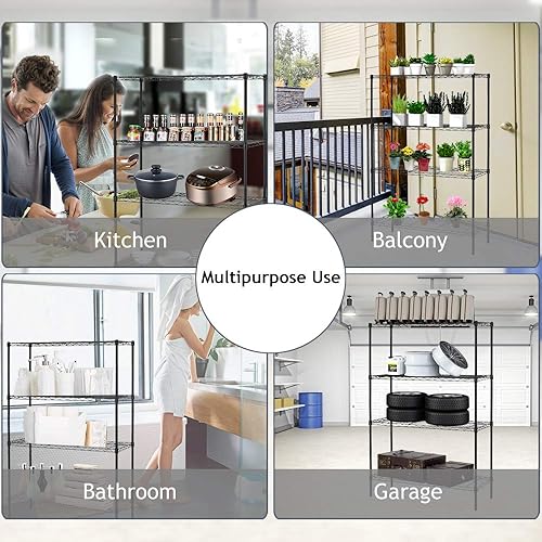 Miniatura 7 de Estantería de alambre de 4 niveles, estantes de almacenamiento de metal ajustables en altura NSF, capacidad de carga de 1000 libras, 36 x 14 x 54