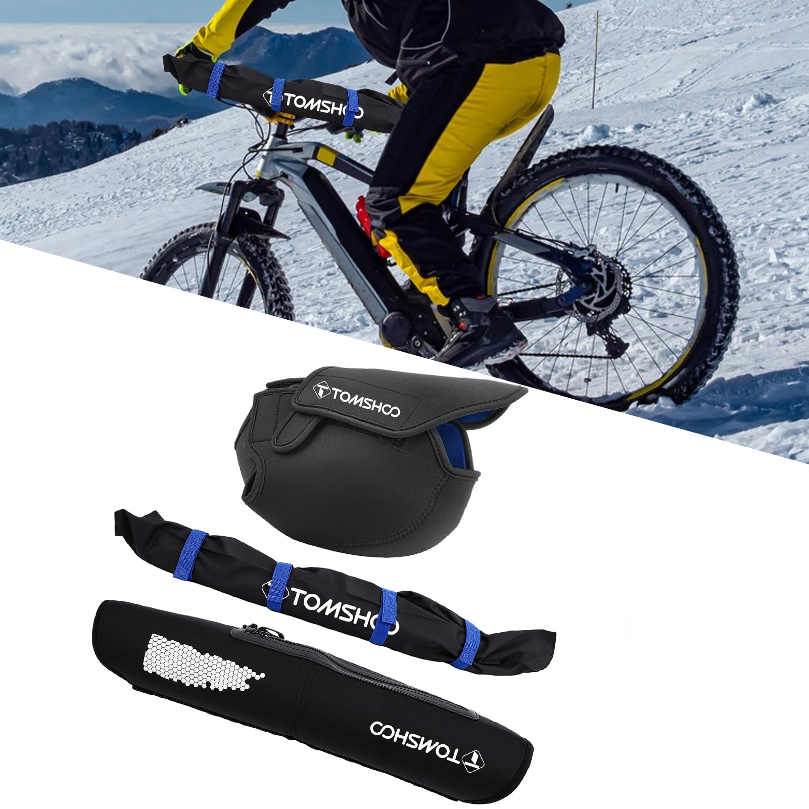TOMSHOO 3-częściowy zestaw do ochrony transportowej eBike pokrowiec ochronny na akumulator, pokrowiec ochronny na silnik i pokrowiec na kierownicę, ochrona przed deszczem, wodą rozbryzgową i brudem