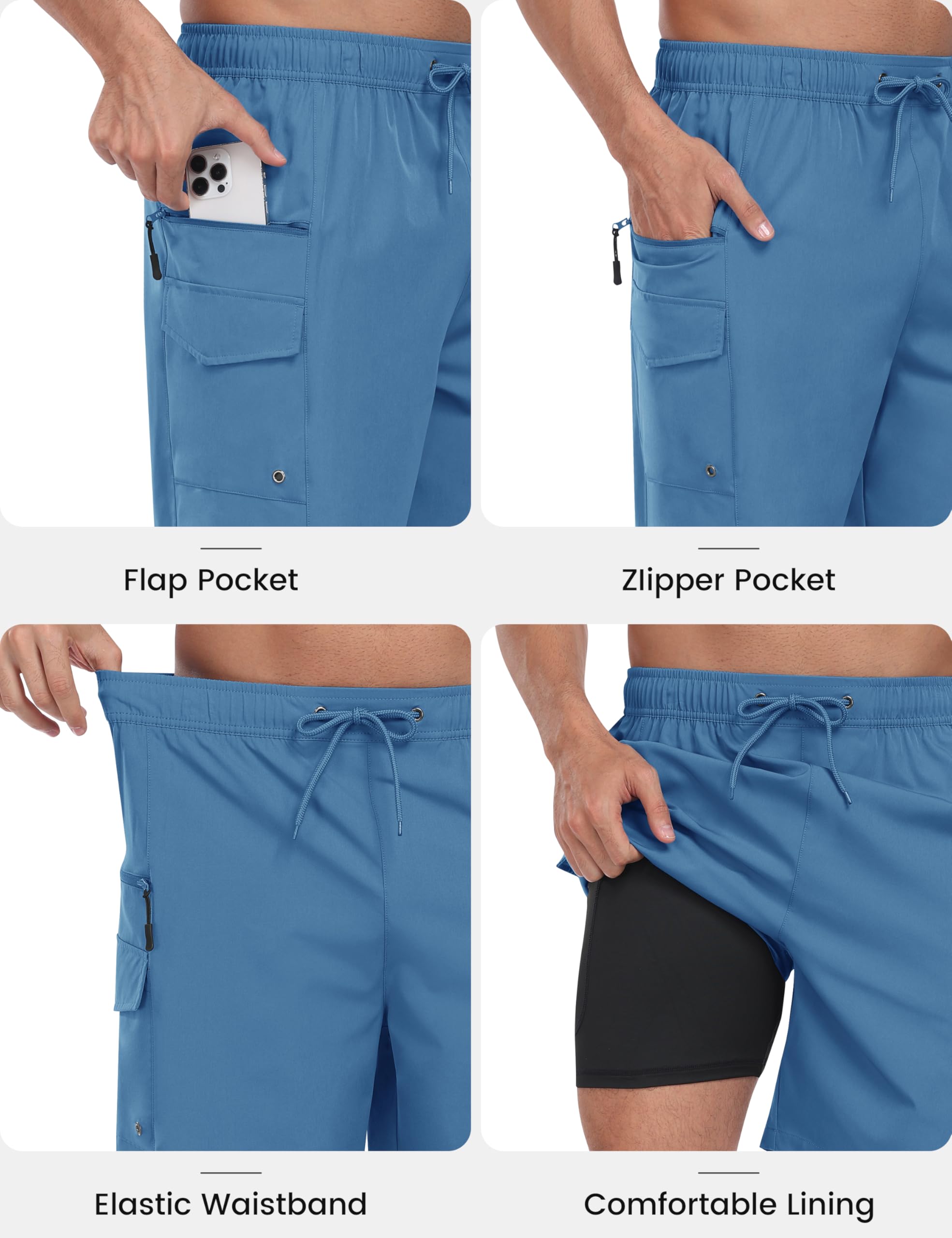 MoFiz Shorts de Bain Homme étanche Séchage Rapide 2 en 1 Maillot de Bain pour Homme avec Doublure de Compression Short de Plage avec Poche zippée
