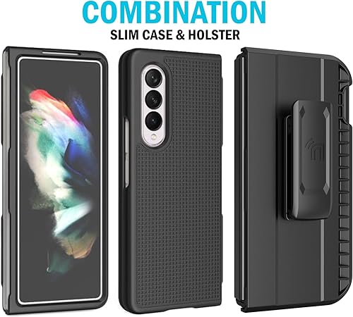 Miniatura 4 de Funda con clip y ranura para bolígrafo S para Galaxy Z Fold 3 5G Nakedcellphone textura de rejilla cubierta dura delgada y soporte giratorio para