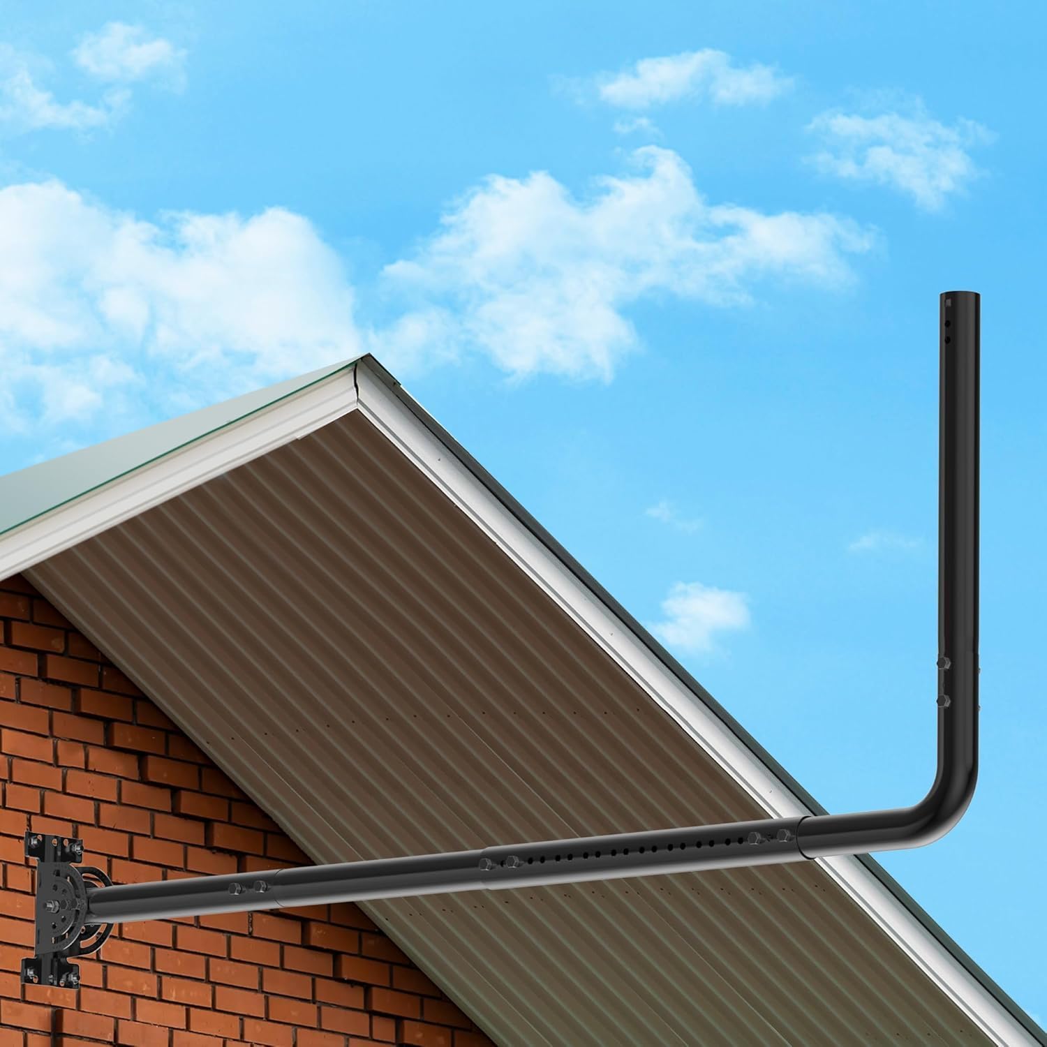 Adjustable Length Antenna Mount, Suitable for Long Eaves and Walls, Equipped with 90° Elbow, Extension Pipe, and Mounting Screws, Ideal for Outdoor TV Antennas, Starlink WiFi Extenders (Black)