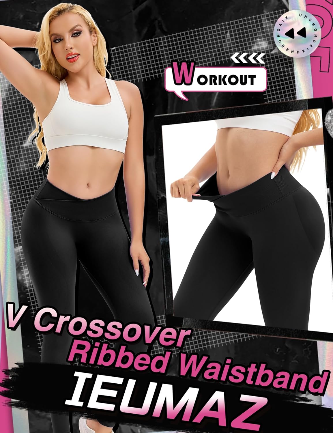 Ieumaz Crossover Scrunch Butt Lifting Leggings for Women V-Shape Low Mid Waist Seamless Leggings Gym Workout Yoga Pants - Image 2