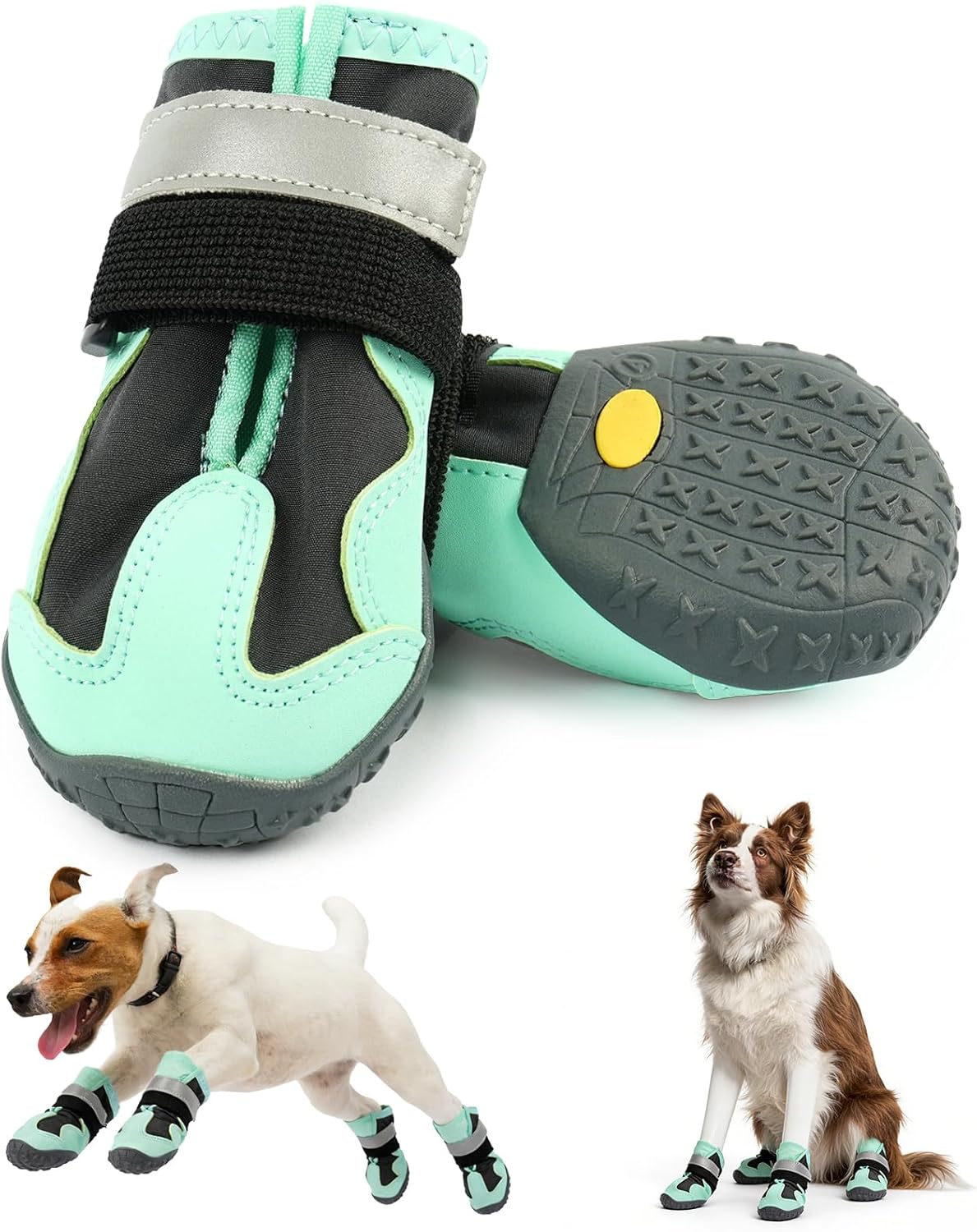 2 Waterproof Dog Shoes Medium Size Dogs Anti-Slip Reflective Breathable Dog Shoes, Dog Rain Boots & Paw Protectorss for Winter Snow, Hot Pavement, Hiking & Walking