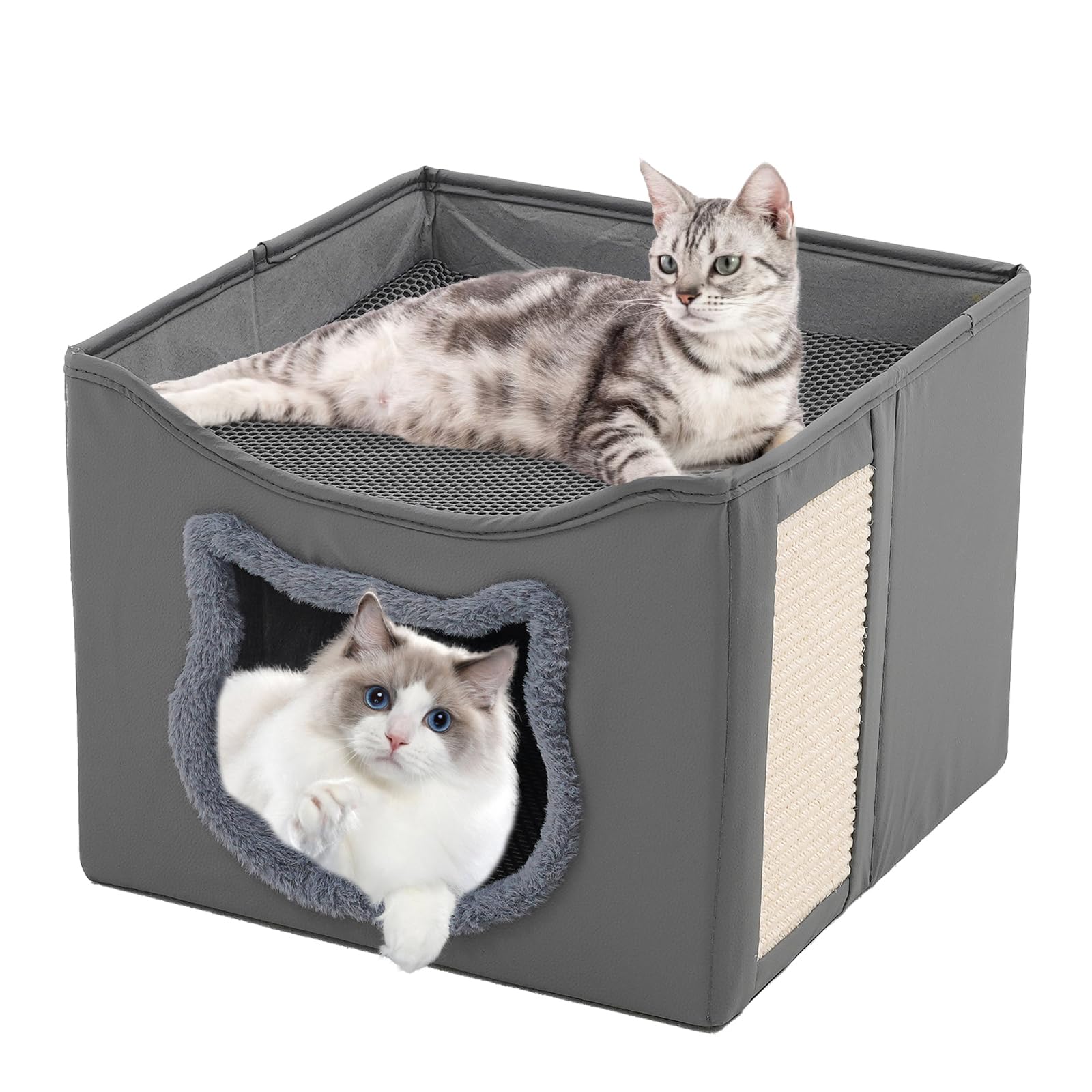 Casa para Gatos, Doble Capa, Plegable, con árbol rascador para Gatos, Material Resistente a los arañazos, Lavable, Cama para Gatos Interior, 41 x 41 x 35 cm