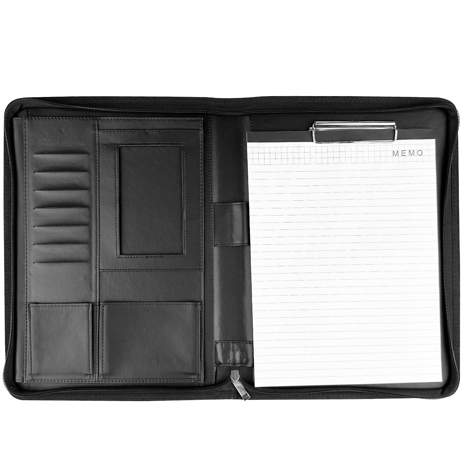 Comzantor A4 Dokumentenmappe aus Leder, Organizer Mappe, Schreibmappe, Konferenzmappe, Aktenmappe mit Reißverschluss, Arbeitsmappe, Ledermappe, Klemmbrettmappe, Ringbuchmappe Portfolio Klemmbrett