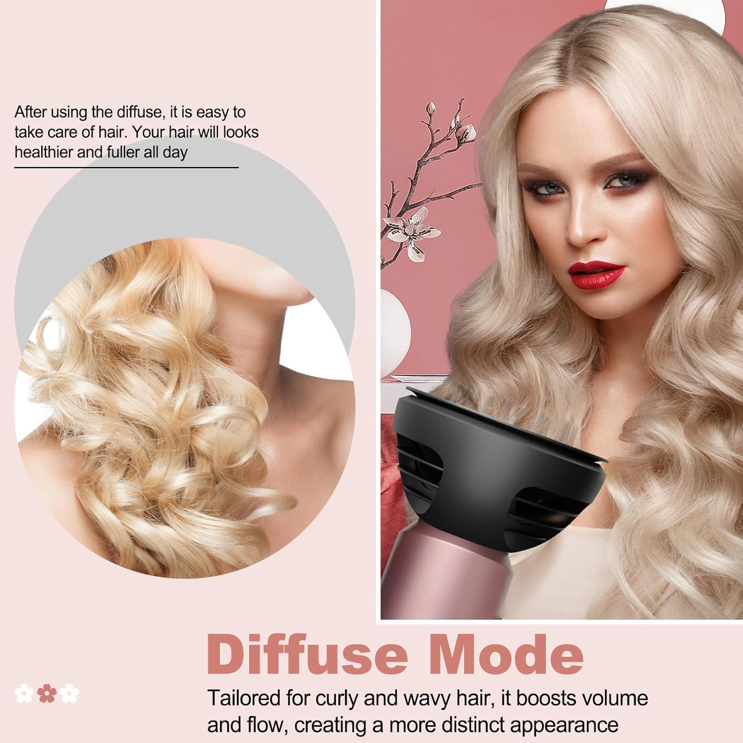 Wave Curl Diffuser for Dyson Hair Dryer Attachment, Dome or Diffuse Modes for Dyson Supersonic, for Nural HD16 HD15 HD12 HD08 HD04 HD03 HD02 to Enhance Curl and Control Wavy
