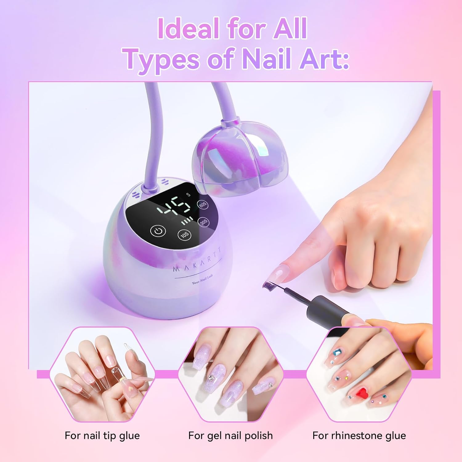 Makartt UV LED Nail Lamp - Gooseneck UV Light for Gel Nails USB 39mW/cm² Cordless Flash Cure Lamp with 4 Times & Auto Sensor Nail Dryer Fast Curing Nail Art Design for Salon Home DIY (Glazed Purple)
