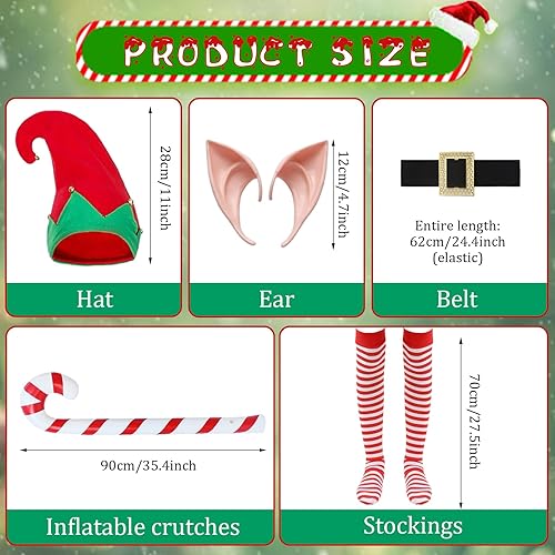 Miniatura 2 de Forfamy Disfraz de elfo de Navidad para adultos, hombres, mujeres y niños, disfraz festivo de Papá Noel, sombrero de elfo, orejas, accesorios de