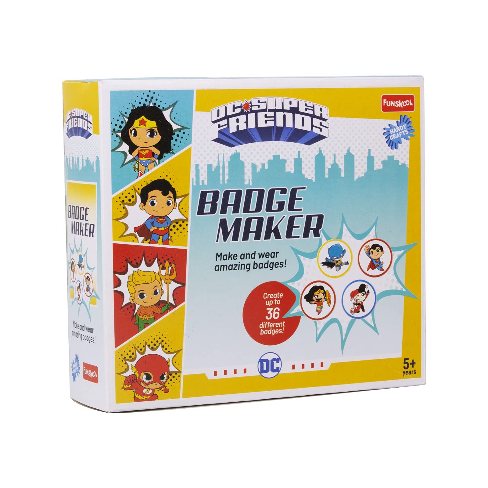 Funskool Handycrafts Badge Maker, Make Upto 36 Badges, DC superfriends Characters, Pencil Colouring Fun, Toys for Kids, Art and Craft Kit, DIY Kit for Kids, Ages 5 Years and Above, Multicolour