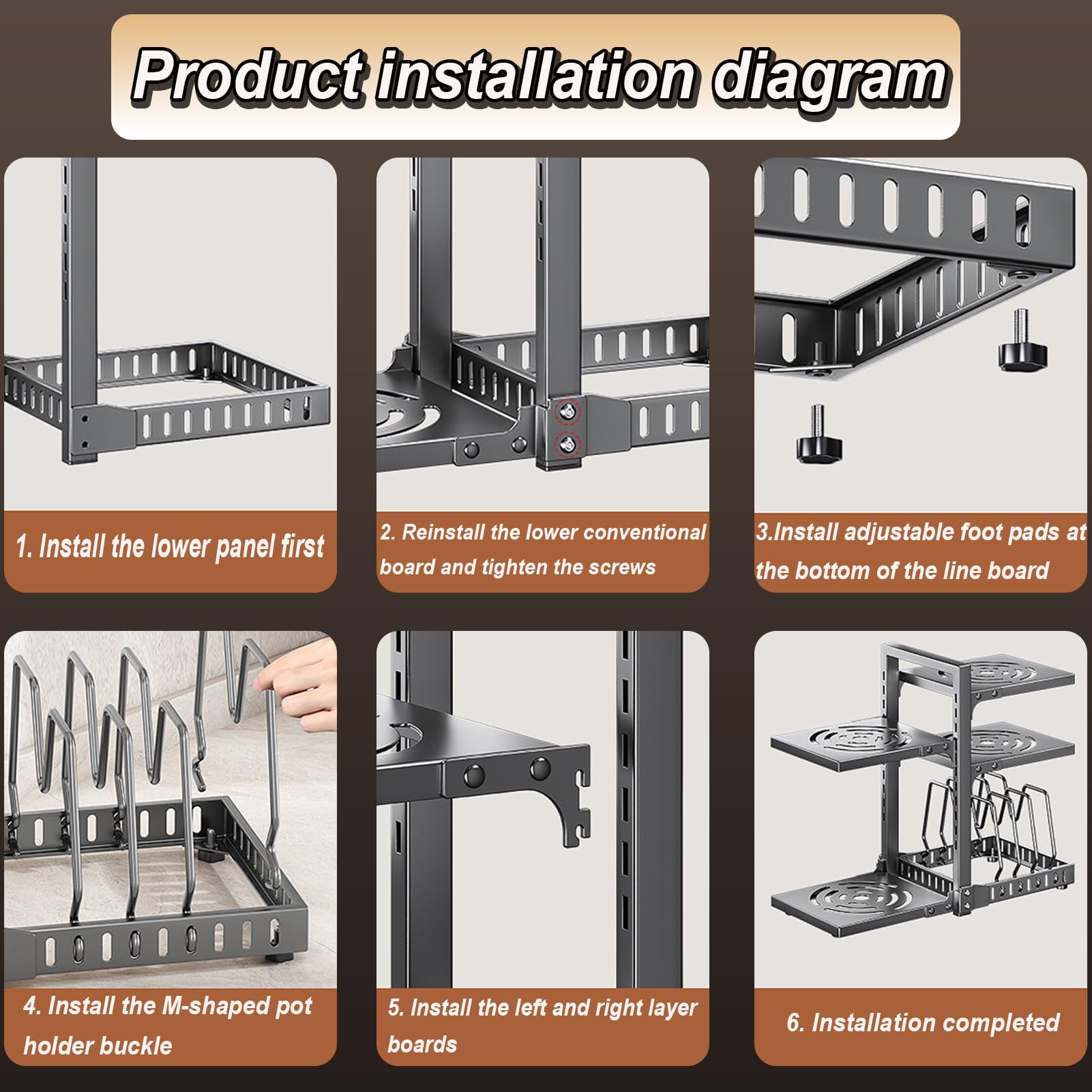Kitchen Cabinet Organizer, 7-stöckig Pfannen Organizer mit Höhenverstellung, Hohe Beanspruchung Pfannenhalter mit Verstellbaren Topfdeckelstäben für Töpfe, Pfannen und Deckel
