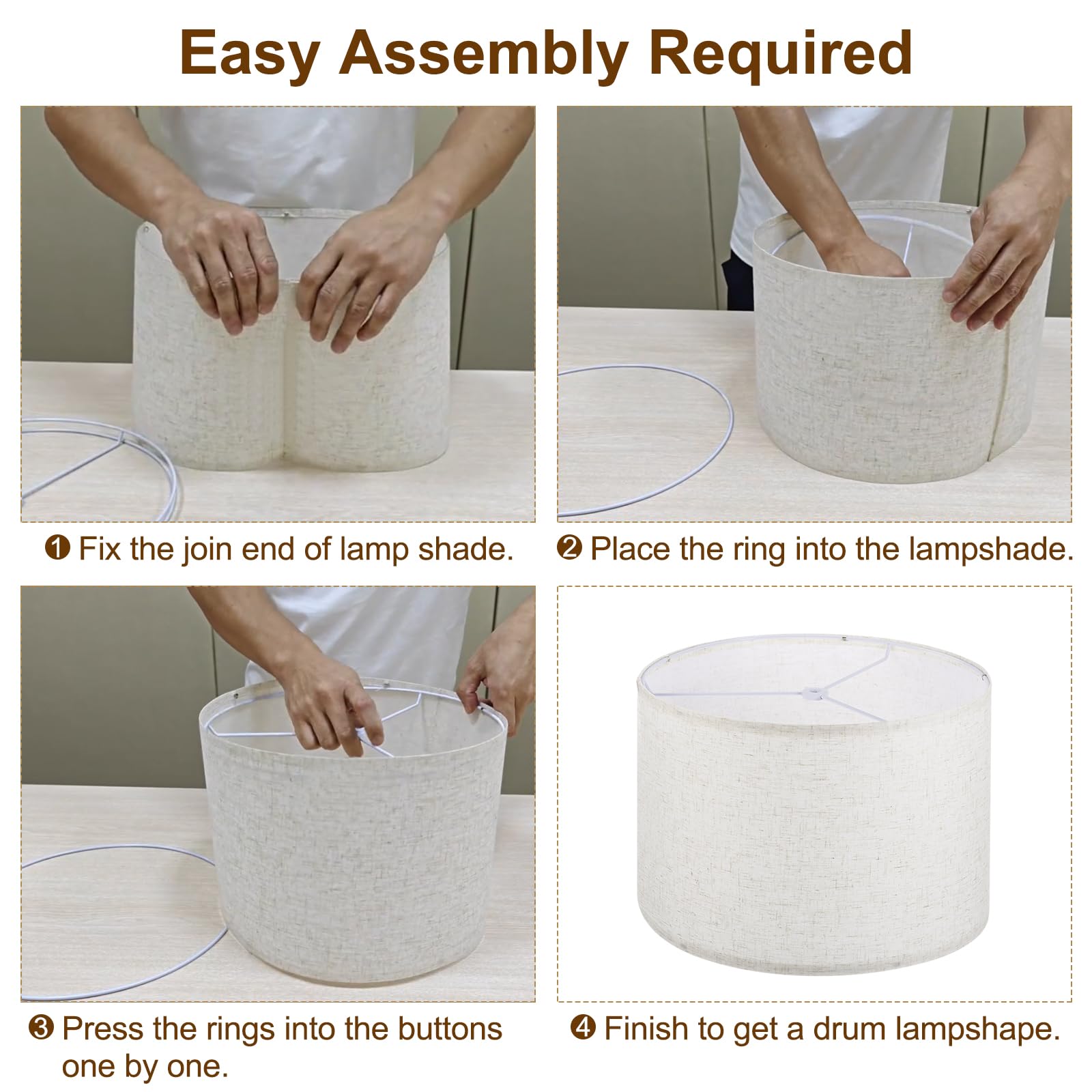 PATIKIL Drum Lamp Shades Set of 2, 12"x12"x8" Linen Lamp Shade Easy Assembly Lampshade for Table Lamps Floor Lamps Pendant Lights Cream - Image 4