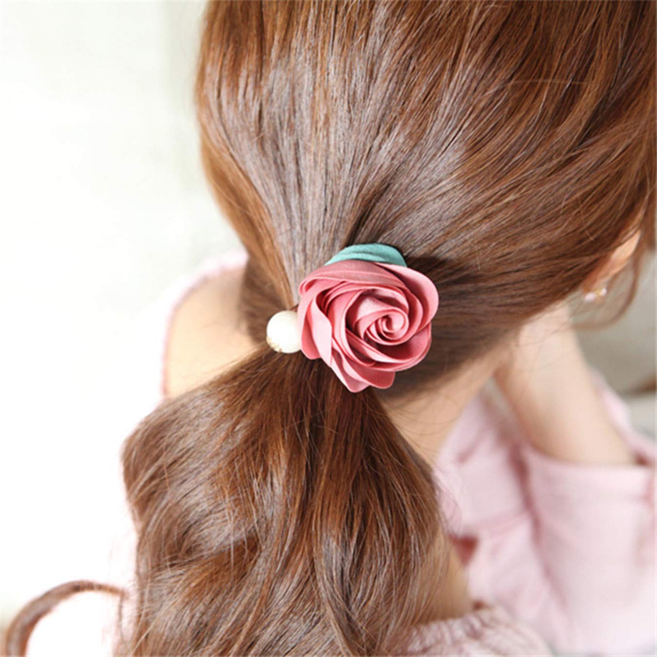 ADIASENWomen Girl Rose Camellia Flower Ponytail Holder Strong Elastic Hair Tie,Hair Band, Rope,Accessories Scrunchies