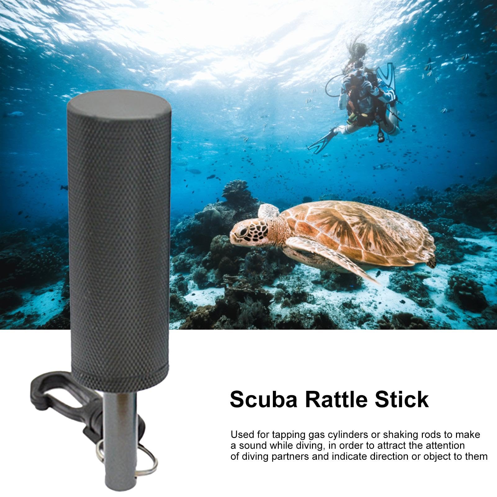 GLANSI Diving Pointer - Scuba Rattle Stick | Clip Aluminum Alloy Underwater Shaker | Underwater Diving Stick | Noise Maker Signal Bell Diving Stick Underwater Communication Device for Diving Scuba