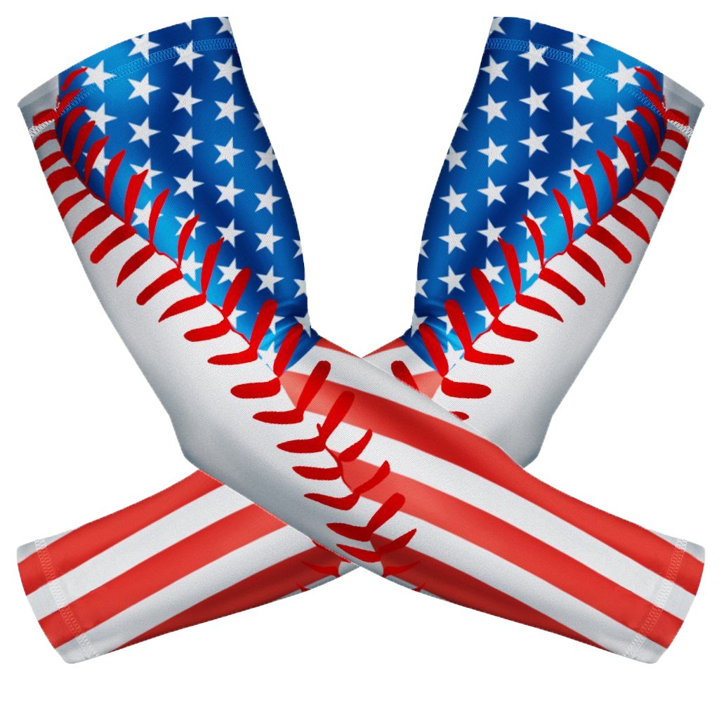 Junan Unisex Baseball Usa Flag Sports Compression Arm Sleeves 1 Pair Moisture Wicking Uv Protection Cooling Or Warmer Non Slip Cover Sleeve