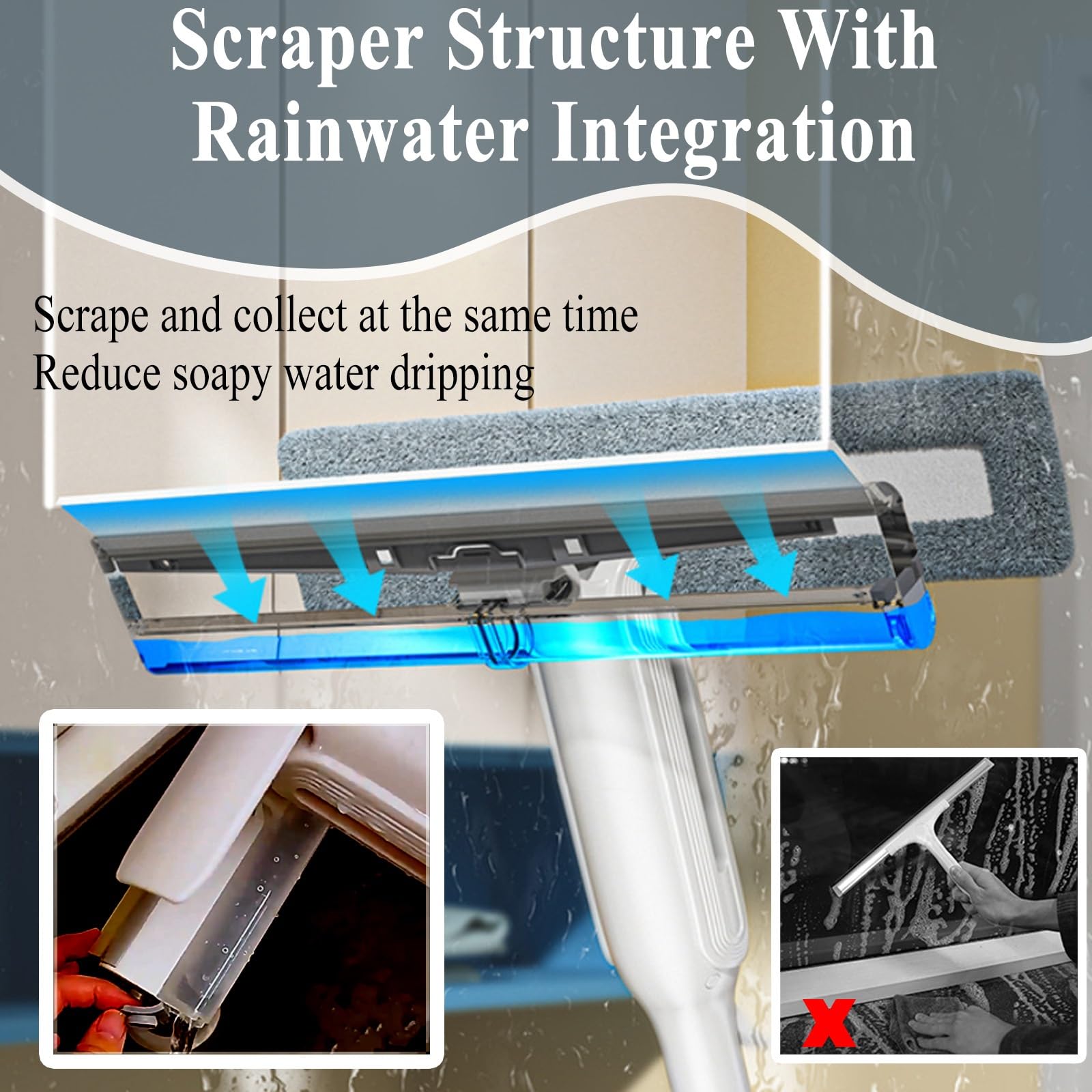 Lavavetri Tergivetri Puliscivetri Professionale Finestra Lavacristalli E Tergivetro Per Casa, In Silicone Spatola Con Microfibra Pulizia Cotone Panno & Acqua Piovana Raccolta Scatola, Facile Da Montar