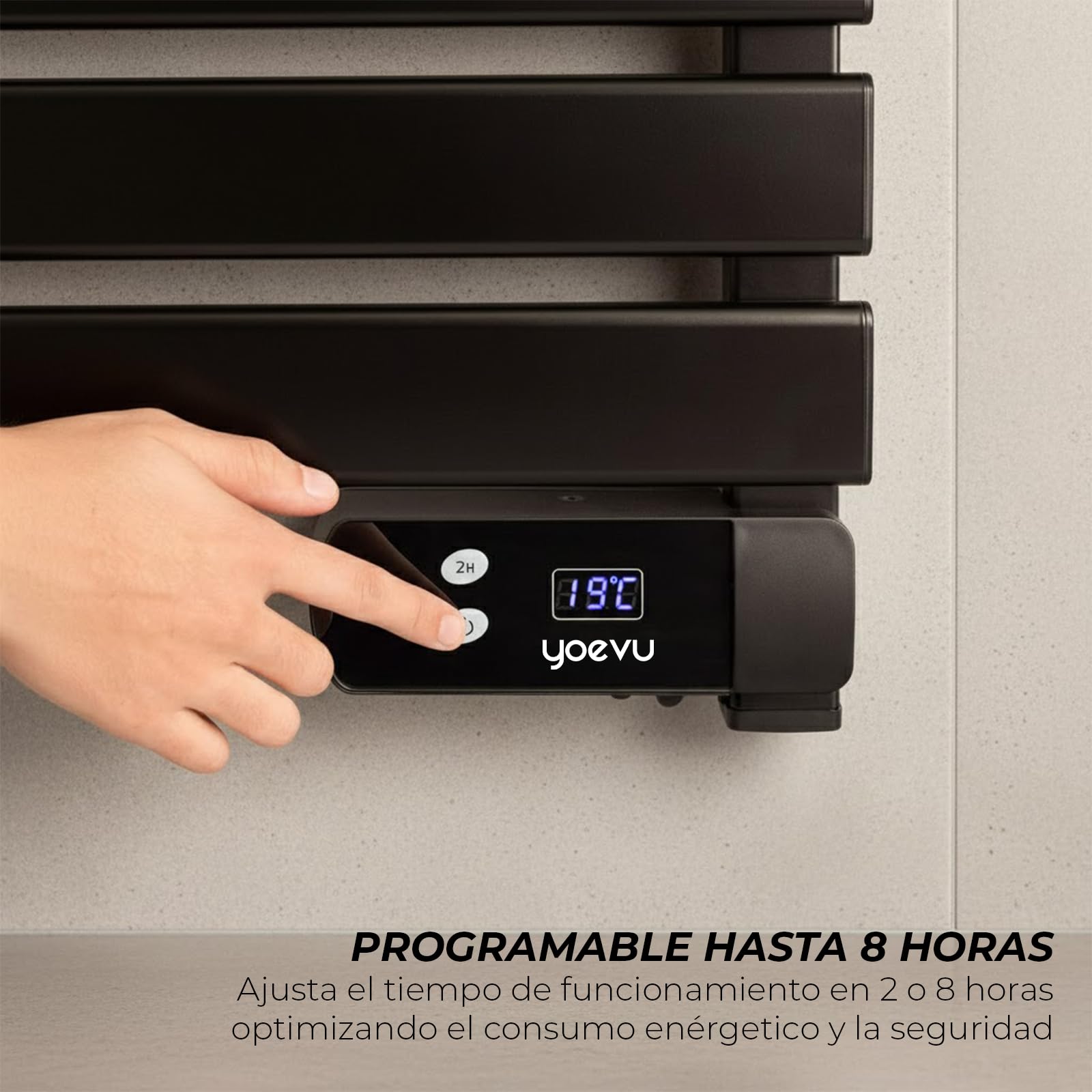 YOEVU | Radiador toallero eléctrico | 500W, Aleación de Aluminio | Temporizador LED, 2 Modos, IP24 | Calienta y Seca Toallas con bajo Consumo | Negro