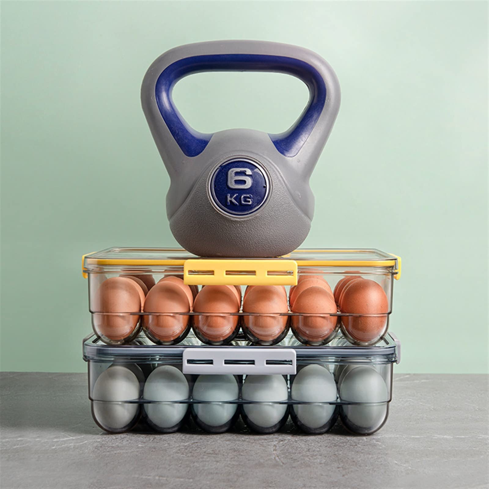 Cesta de Huevos Refrigerador de Cocina Soporte para Huevos Caja de Almacenamiento de Alimentos con Organizador de Tapa Caja de Almacenamiento de Bandeja(Caja de 18 Rejillas Amarilla)