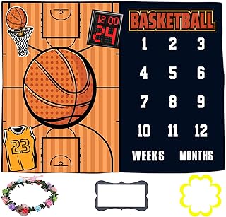 LYLYCTY Baby Monthly Milestone Blanket, Month Blanket for Newborn Baby Shower, Basketball Game Photography Background for Baby 60x40 inches BTLSLY111