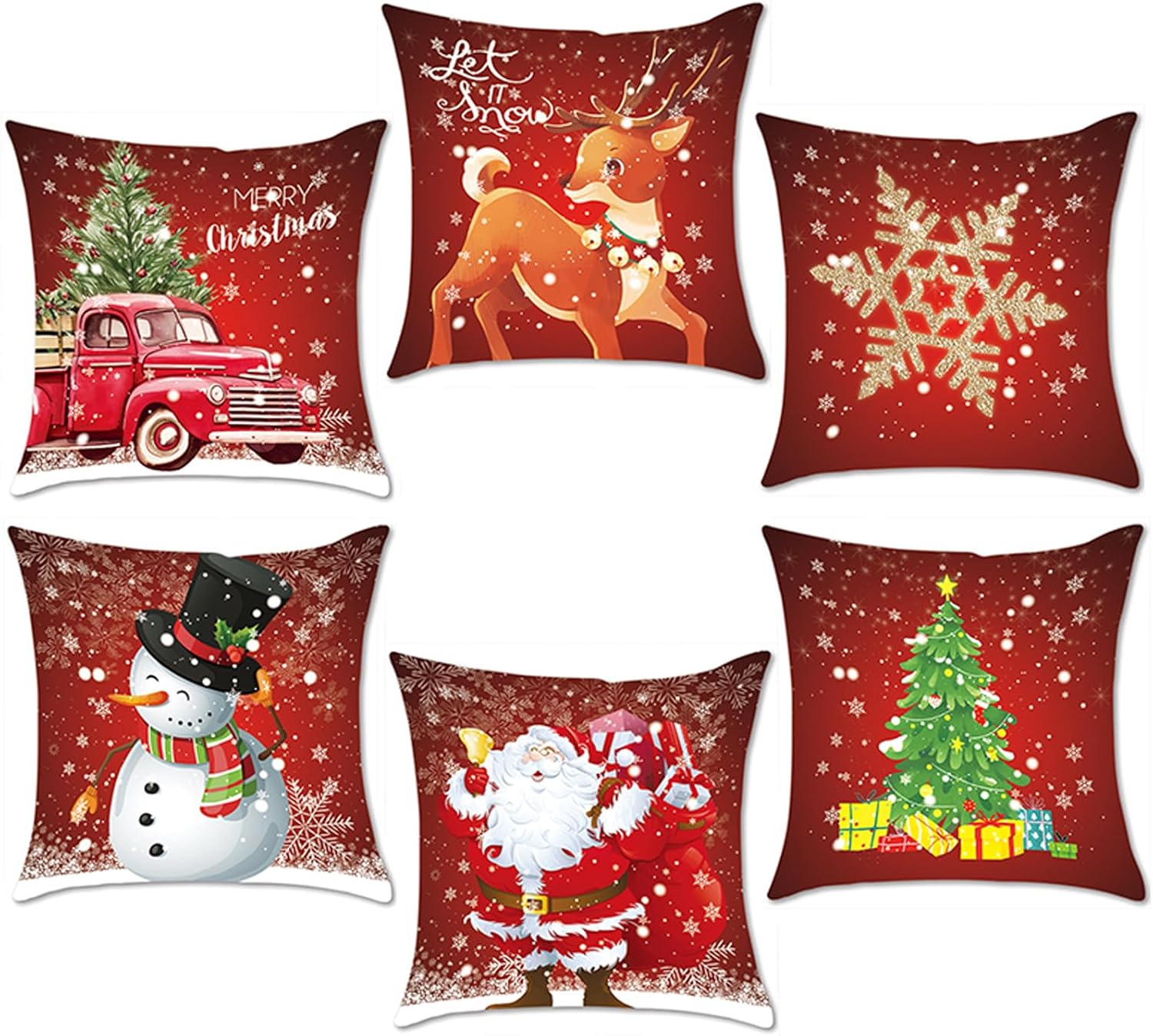 AMLOOPH Christmas Cushion Covers Set Of 6, Red Christmas Design Cushion ...