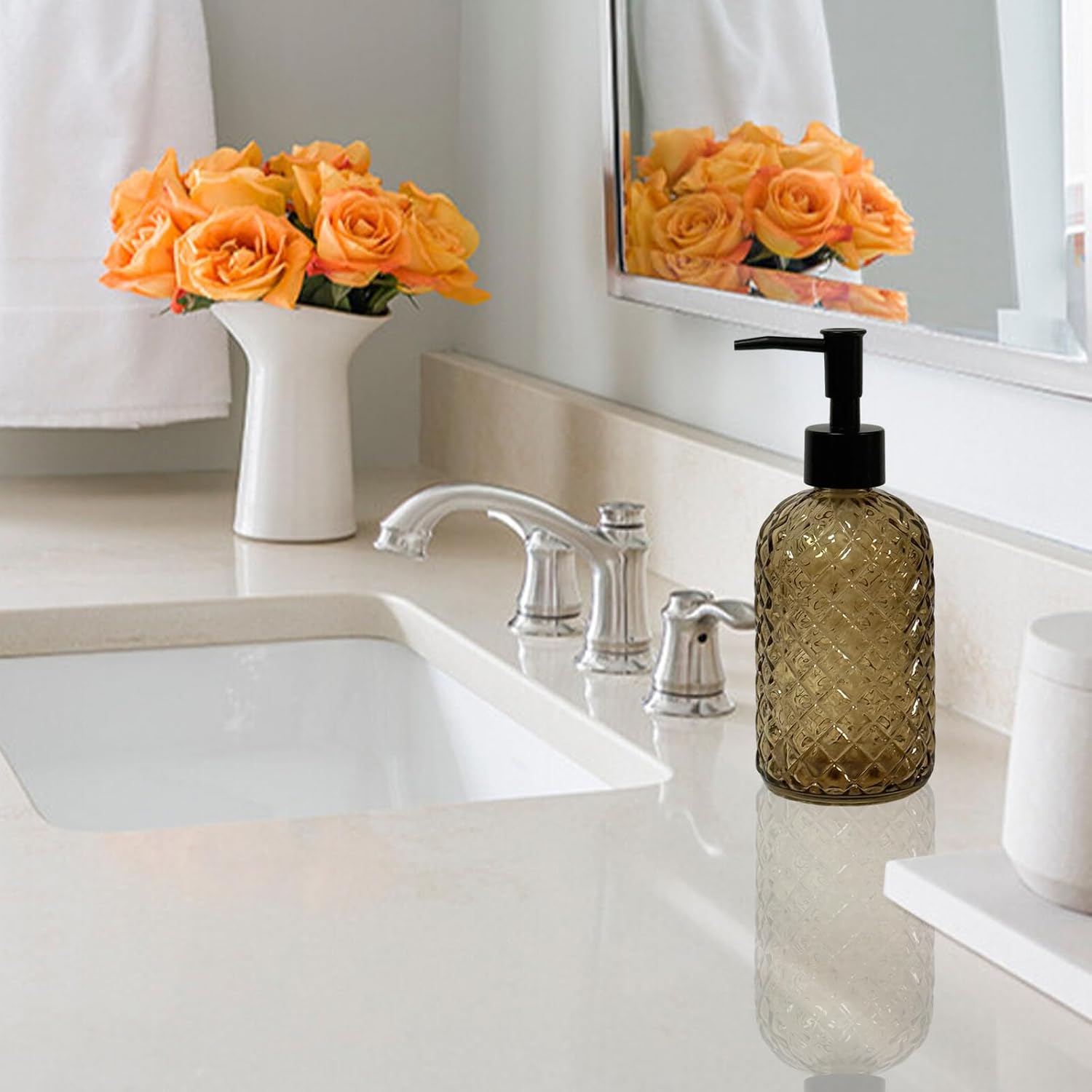 YYTSGG Brown Glass Dish Soap Dispenser for Kitchen, 13.5oz image 4