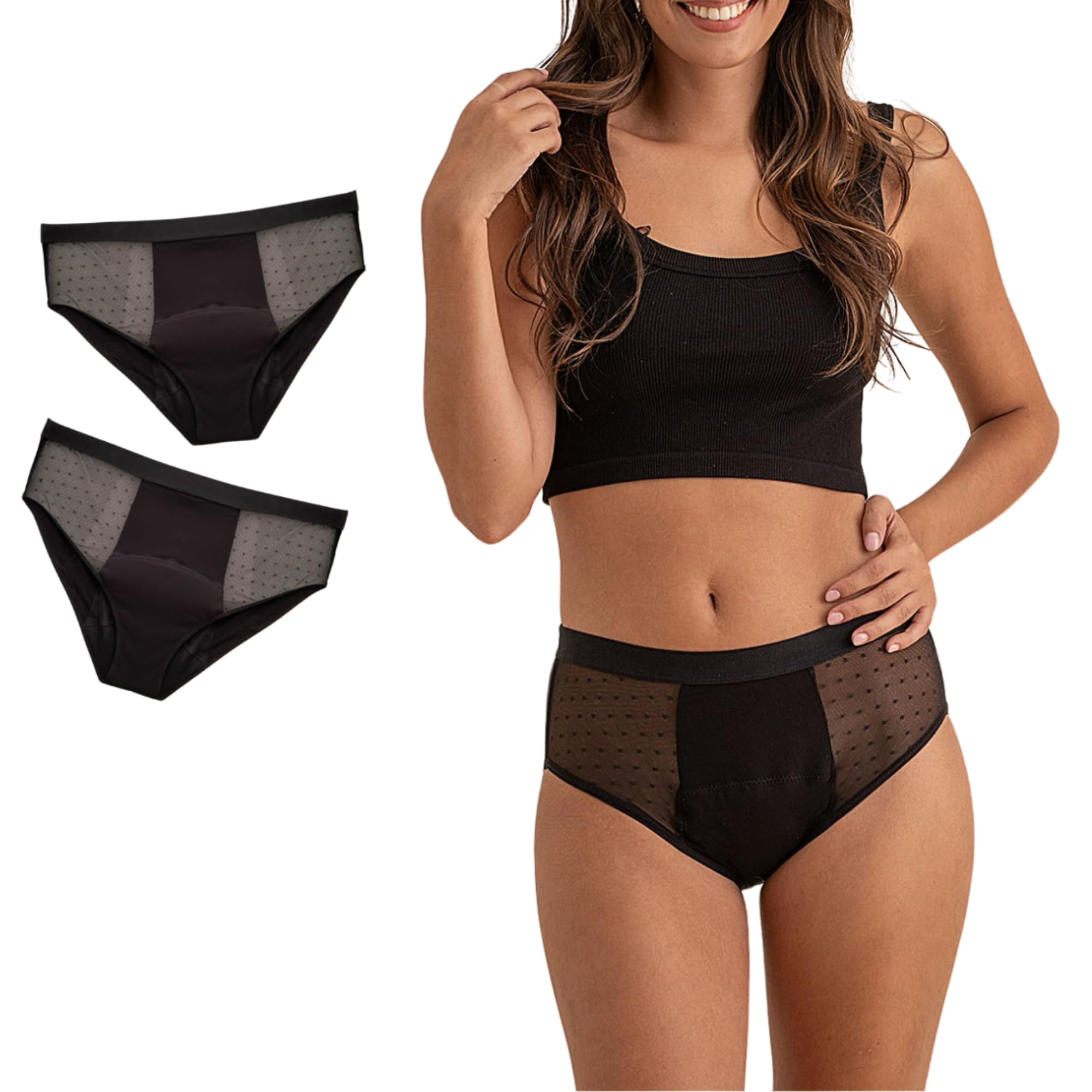 Anaissa Pack de 2 Bragas menstruales de algodón para Flujo abundante, Charlotte