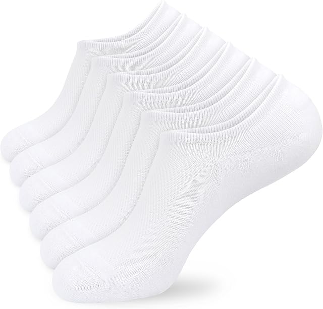 Womens Ladies White Black No Show Trainer Sports Socks 3 Pairs Invisible Non Slip Anti Blister Running Walking Cotton Socks for Womens 4-7 Socks