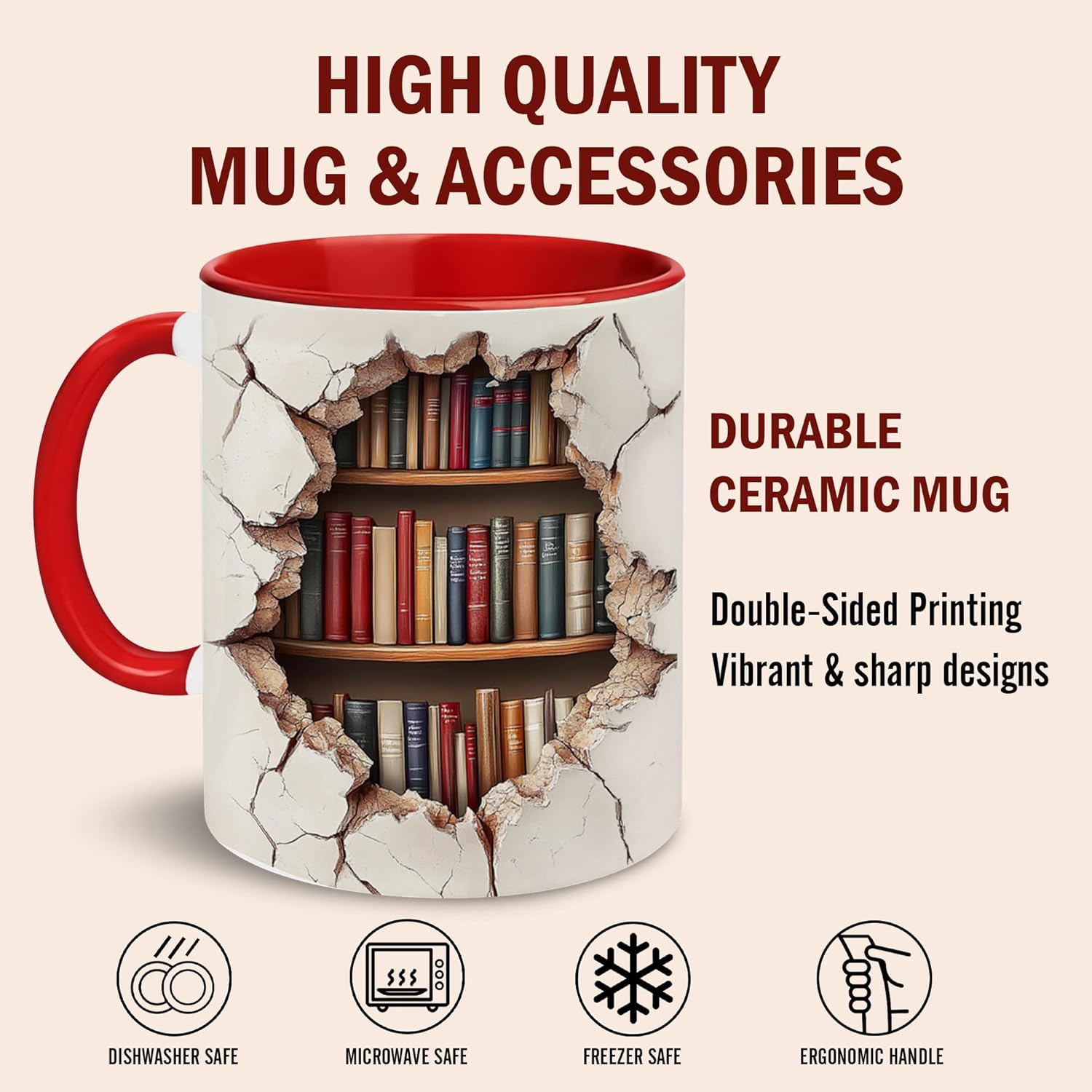 Bookshelf Mug - Gift For Book Lovers - Gift For Librarians - 3D Library Bookshelf Cup - Library Mug - Bookish Coffee Cup - Book Reader Gifts - Birthday Gifts For Writer, BookClub - Image 5