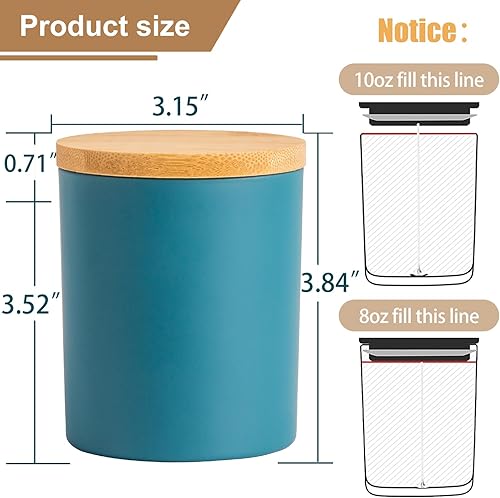 Miniatura 2 de CONNOO Paquete de 12 tarros de vela de vidrio negro mate de 10 onzas para hacer velas con tapas herméticas de bambú, bonitas etiquetas de