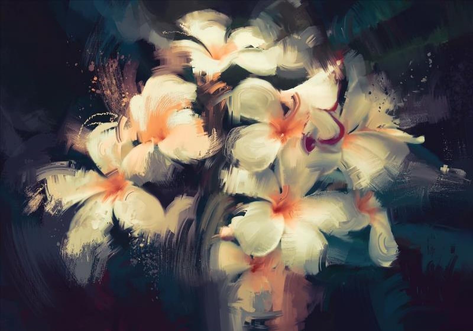 Peinture à l'huile florale blanche en papier peint pour chambre adulte