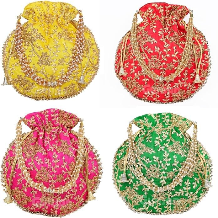 SF FASHION Royal Pouch Combo of Premium Potli Bags for Ladies - Elegant Wedding Bag, Ethnic Women Batua Purse, Traditional Potali for Bridal Occasions and Special Events (Multicolor 03) (B0DD4JCQY9) Amazon Price History, Amazon Price Tracker