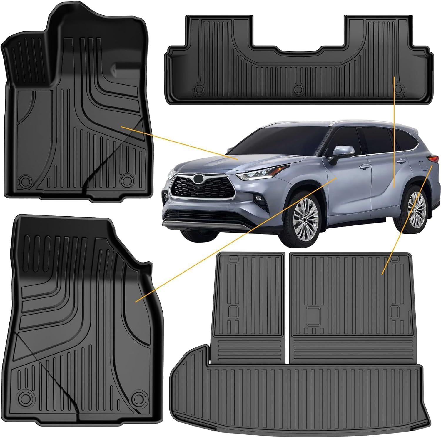TTX LIGHTING Floor Mats Compatible with Toyota Highlander 2014-2019 Cargo Mat & Backrest Mat 2 in 1 Back Seat Cover Protector TPE All Weather Protection Floor Mat (Only 5 Seats)