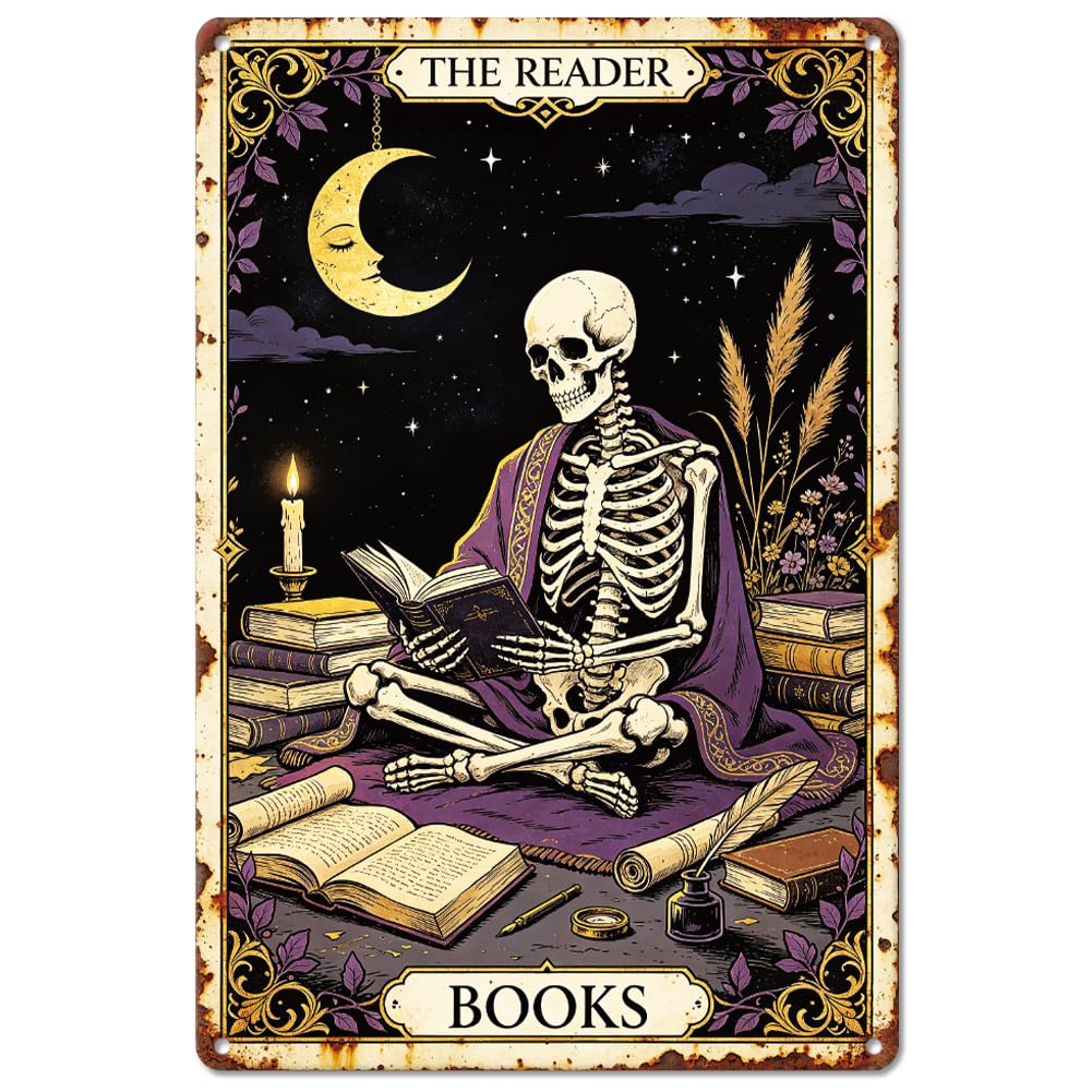 SUPERDANT Skull Reading Metal Signs Gothic Wall Art Plaque 30x20cm