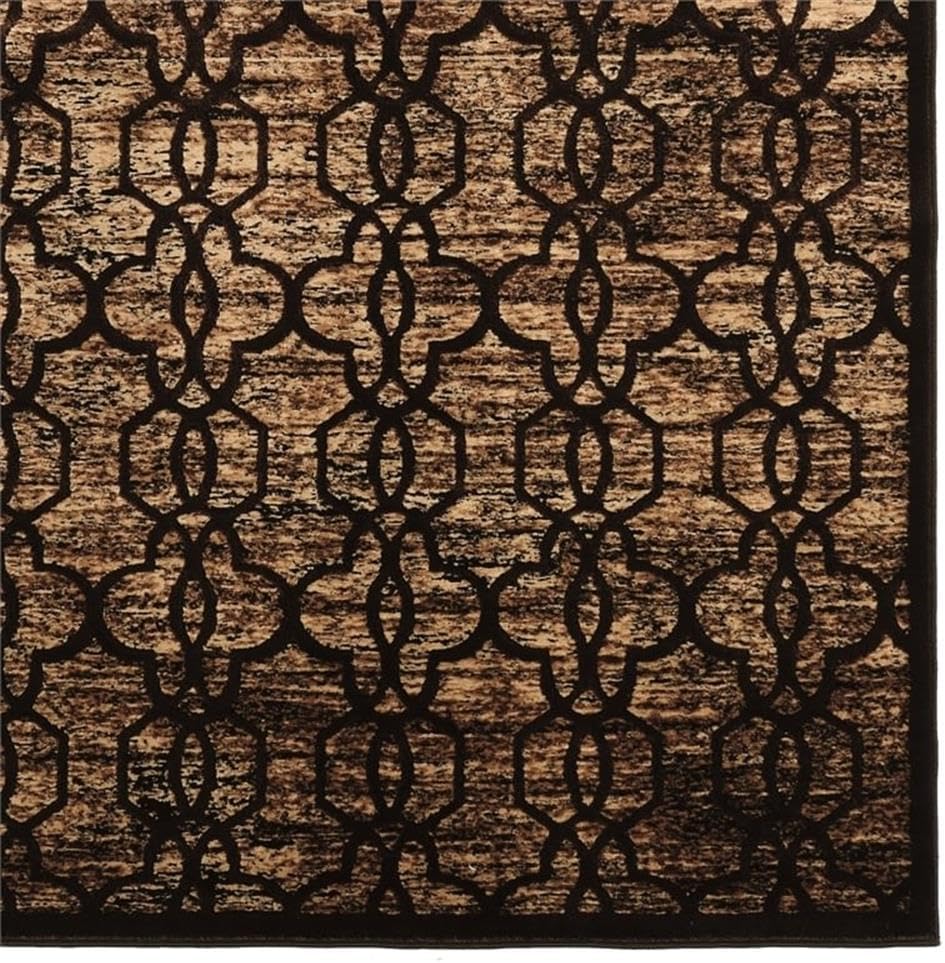 BOWERY HILL Transitional Fabric Rug, Brown/Beige, 96" x 123", Rectangle, 100% Polyester, Microfiber Feel, Power Loomed, Geometric Pattern, Living Room or Bedroom Use
